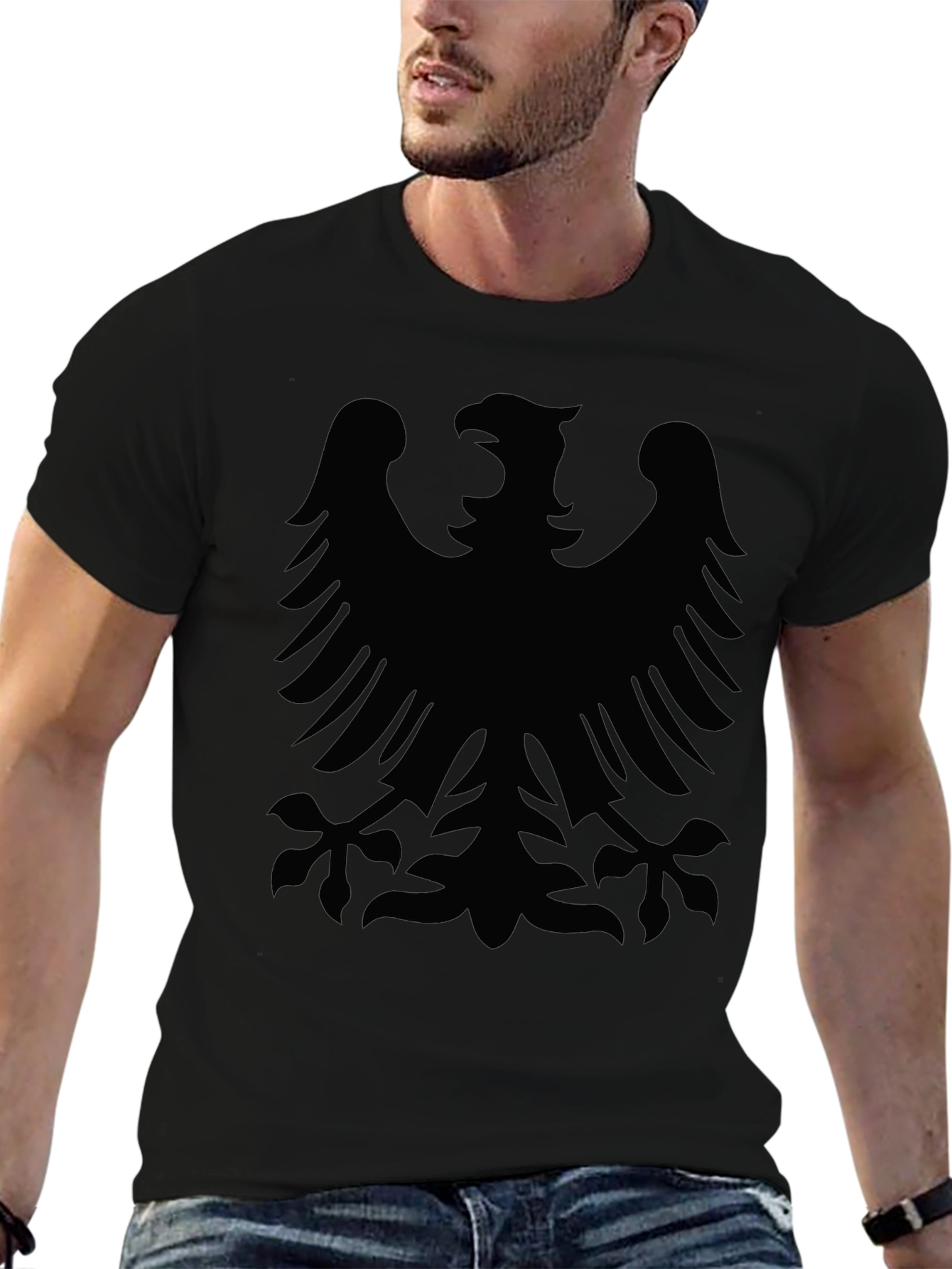 Black T-Shirt with Eagle Graphic Print