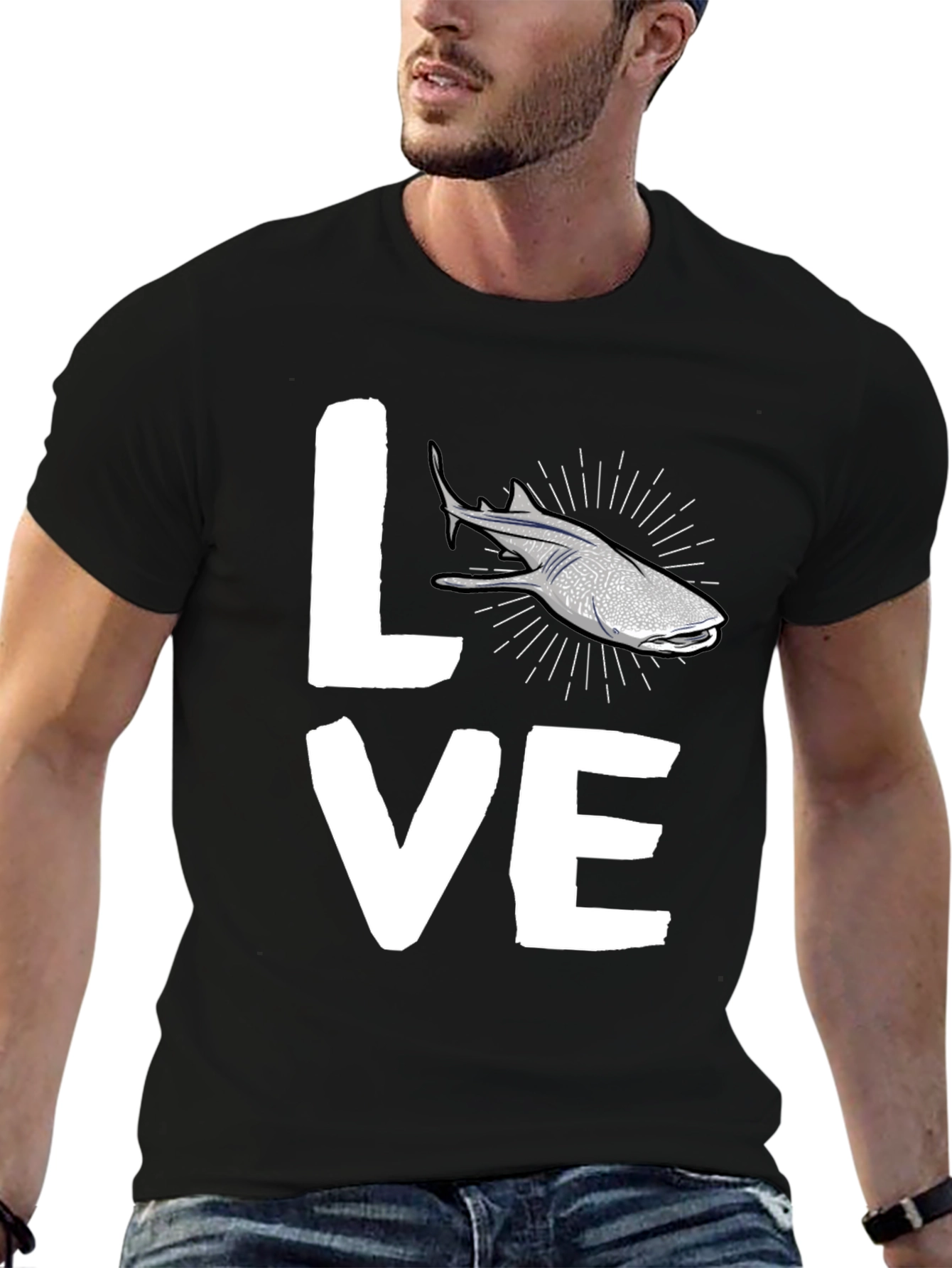 Love Whale Shark Graphic Black Tee