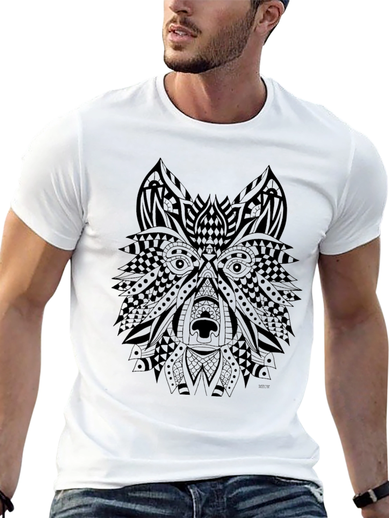 Wolf Graphic Black T-Shirt - Tribal Animal Design