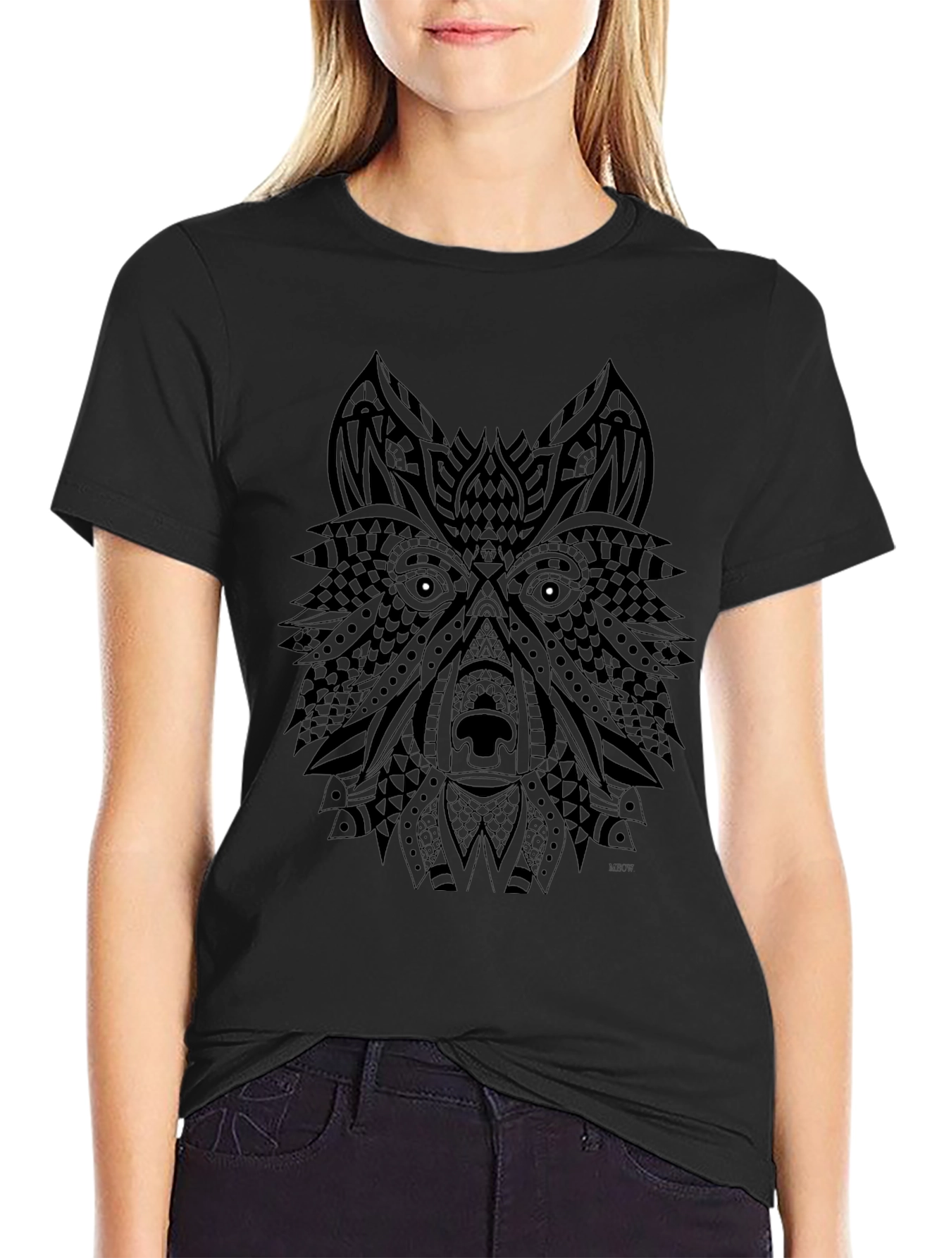 Wolf Graphic Black T-Shirt - Tribal Animal Design