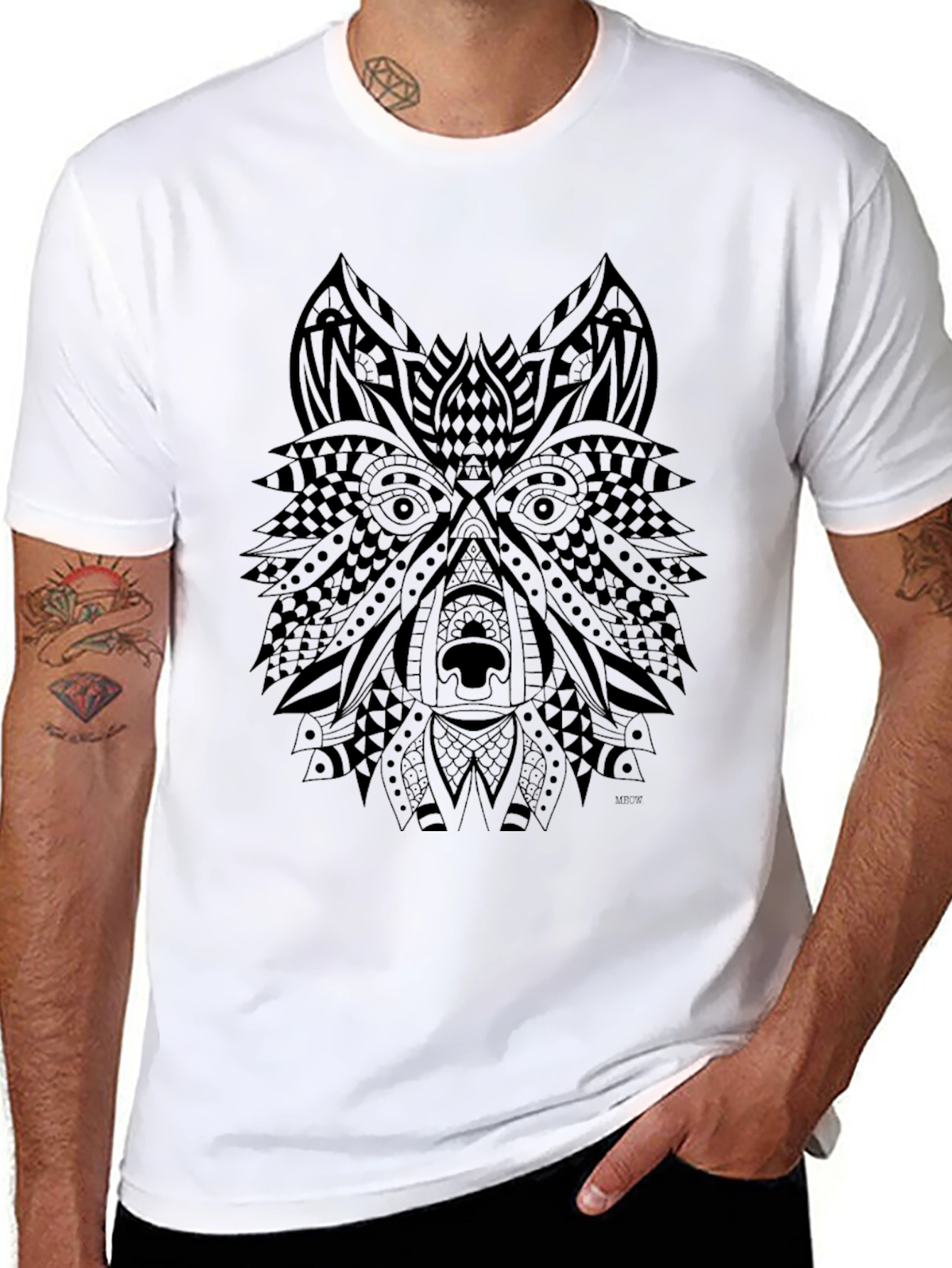 Wolf Graphic Black T-Shirt - Tribal Animal Design