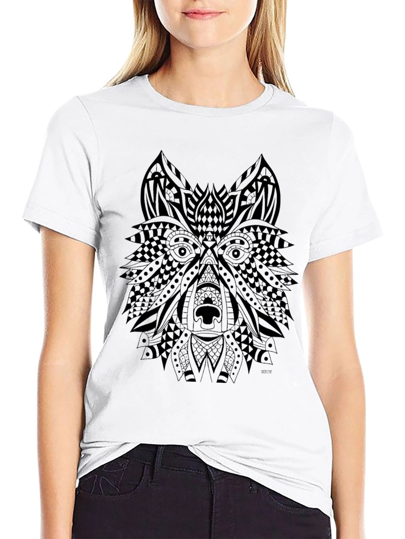 Wolf Graphic Black T-Shirt - Tribal Animal Design