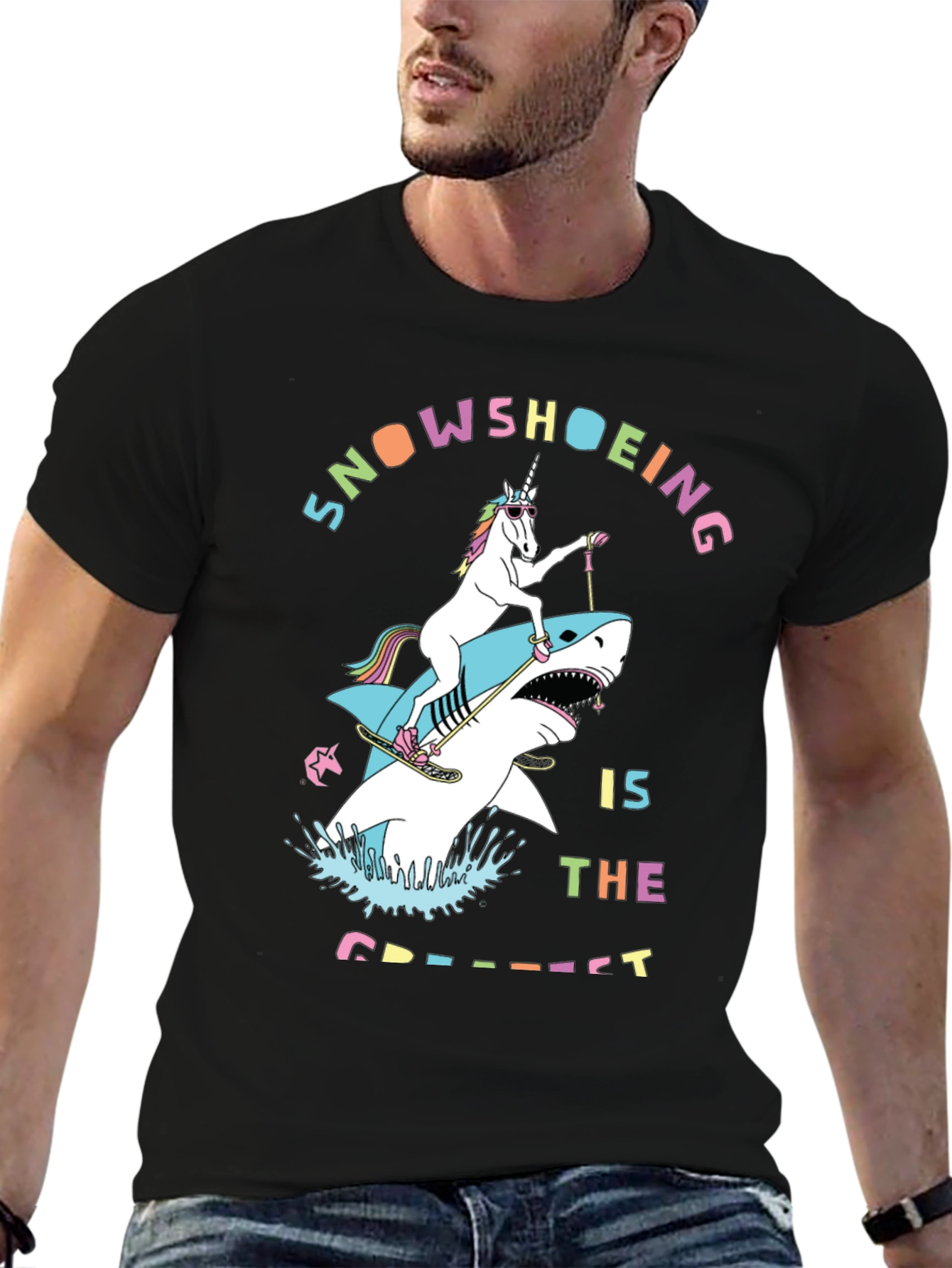 Snowshoeing Unicorn Shark Graphic Tee