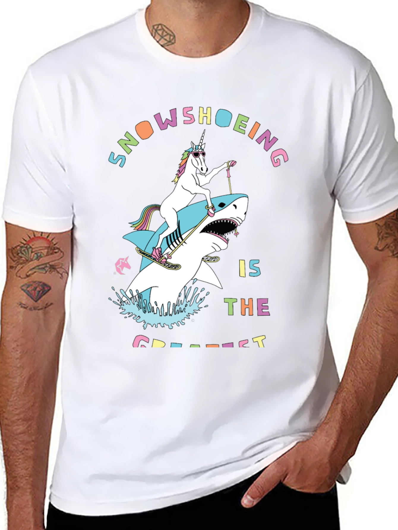 Snowshoeing Unicorn Shark Graphic Tee