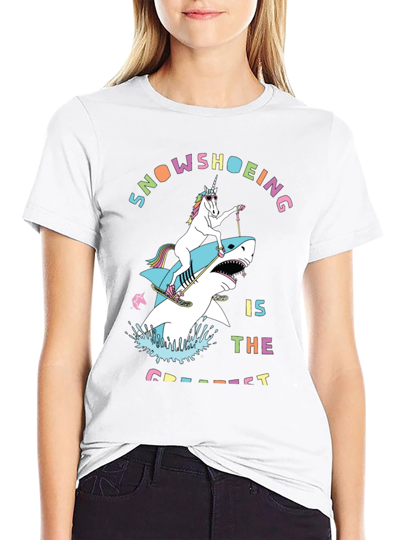 Snowshoeing Unicorn Shark Graphic Tee