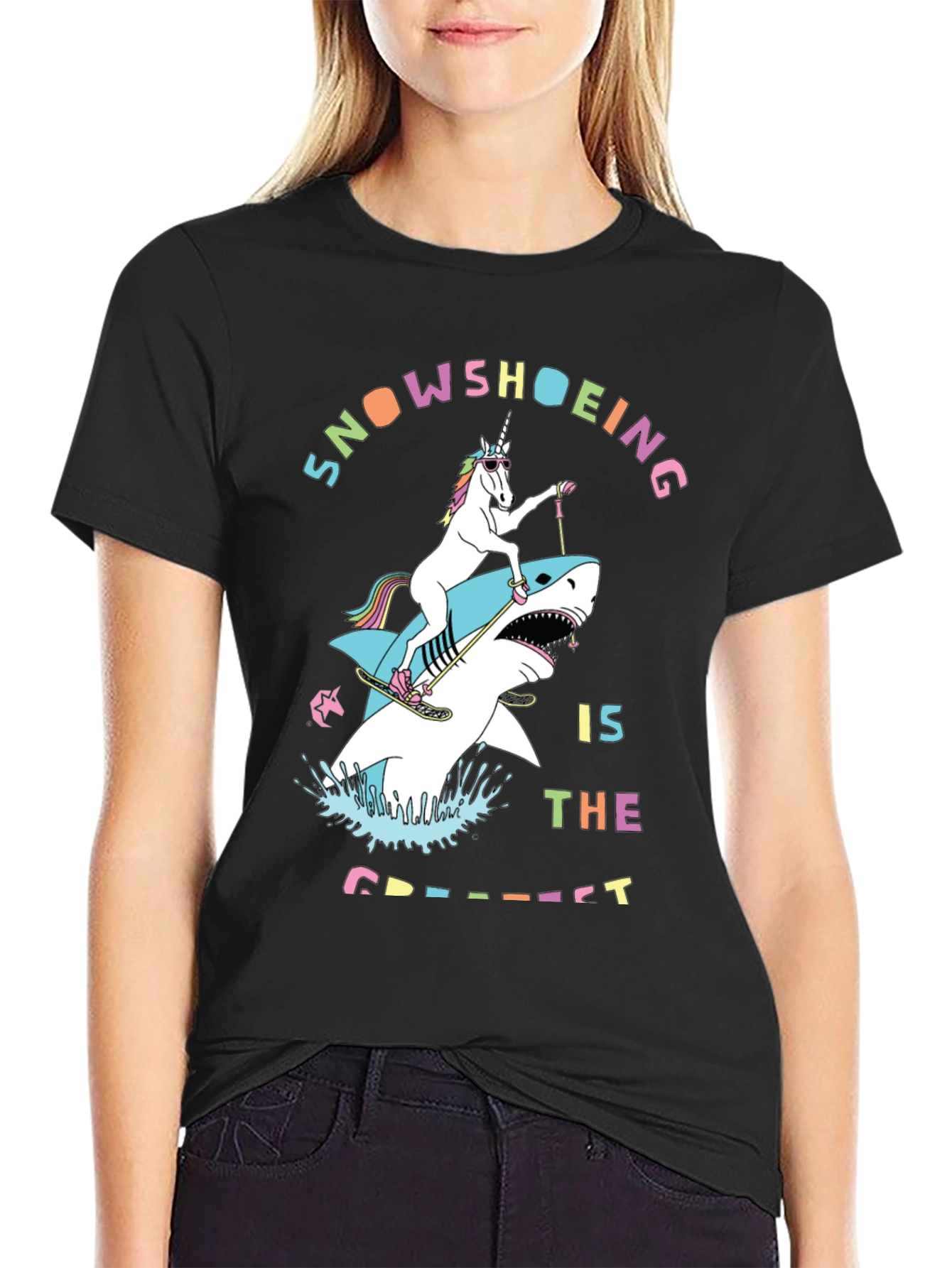 Snowshoeing Unicorn Shark Graphic Tee