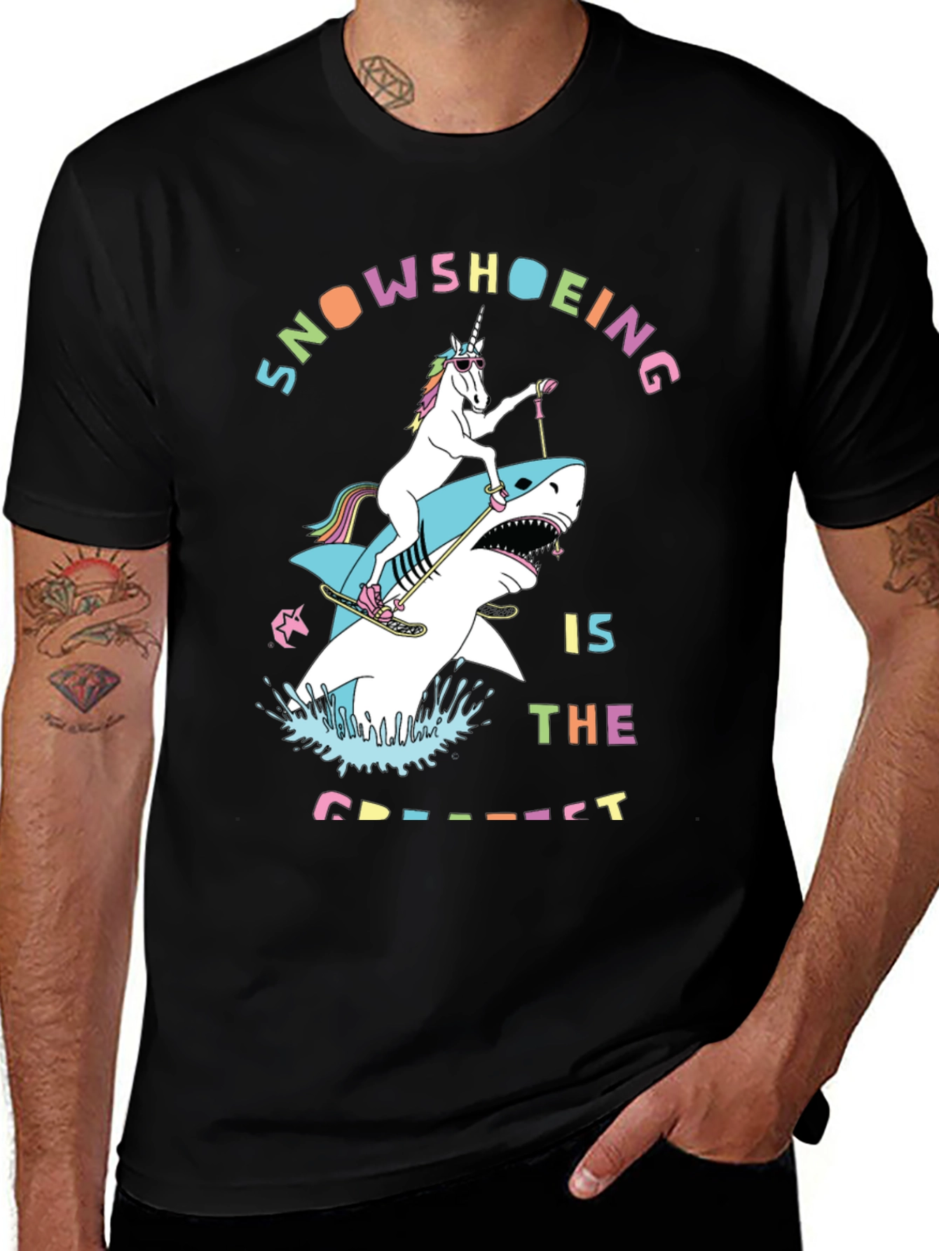 Snowshoeing Unicorn Shark Graphic Tee