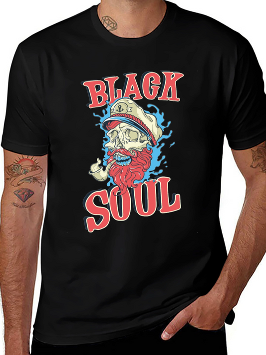 Black Soul Graphic T-Shirt: Skull Pirate Design
