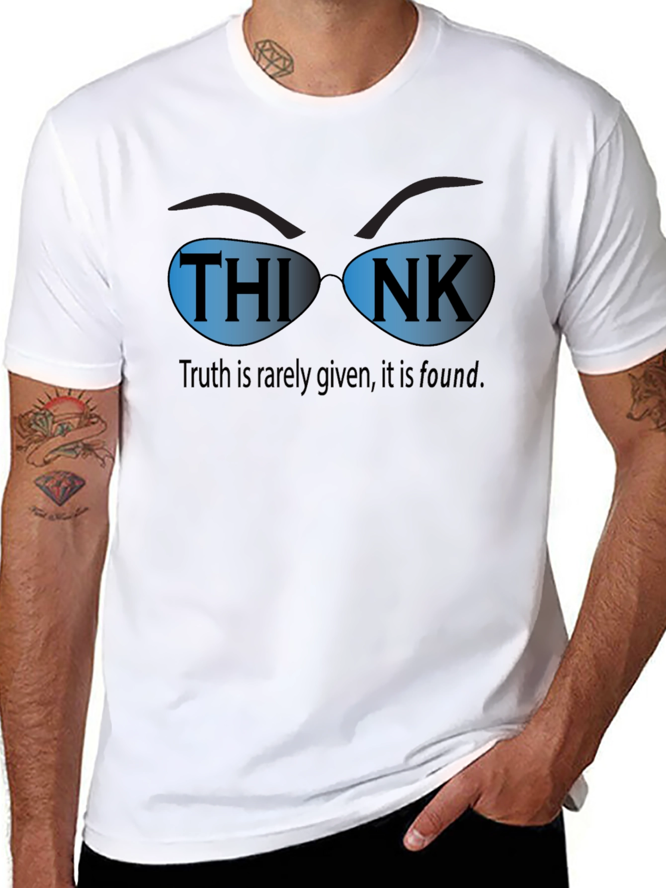 Think Sunglasses Graphic T-Shirt - Truth is Rarely Given