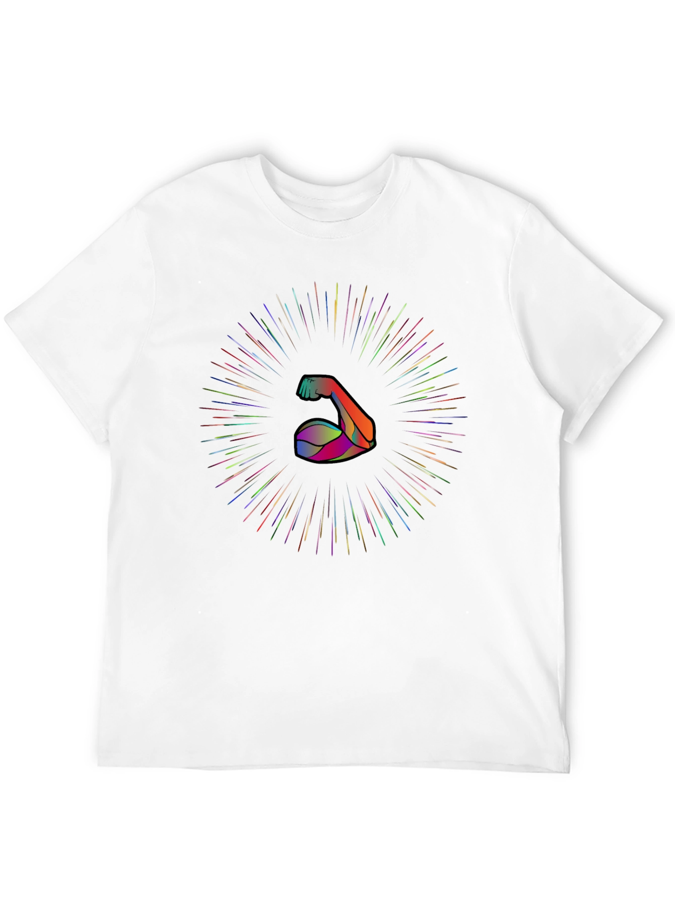 Muscle Power Tee: Rainbow Burst Arm Graphic Black T-Shirt