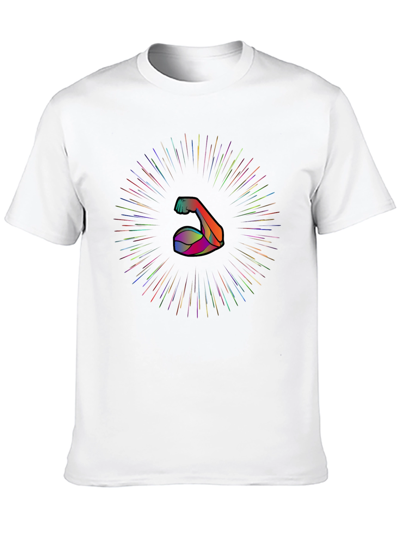 Muscle Power Tee: Rainbow Burst Arm Graphic Black T-Shirt
