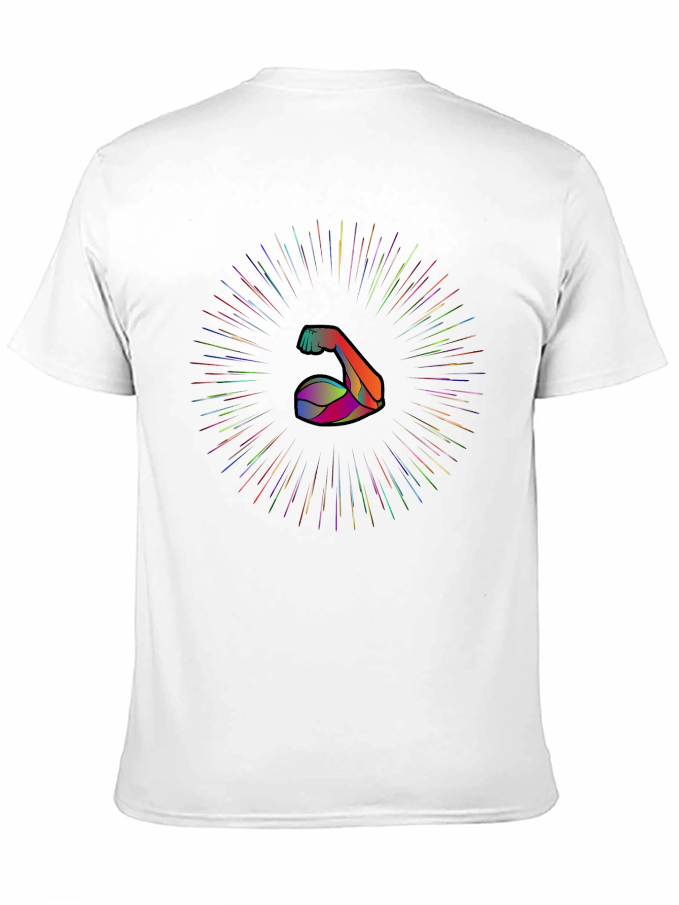 Muscle Power Tee: Rainbow Burst Arm Graphic Black T-Shirt