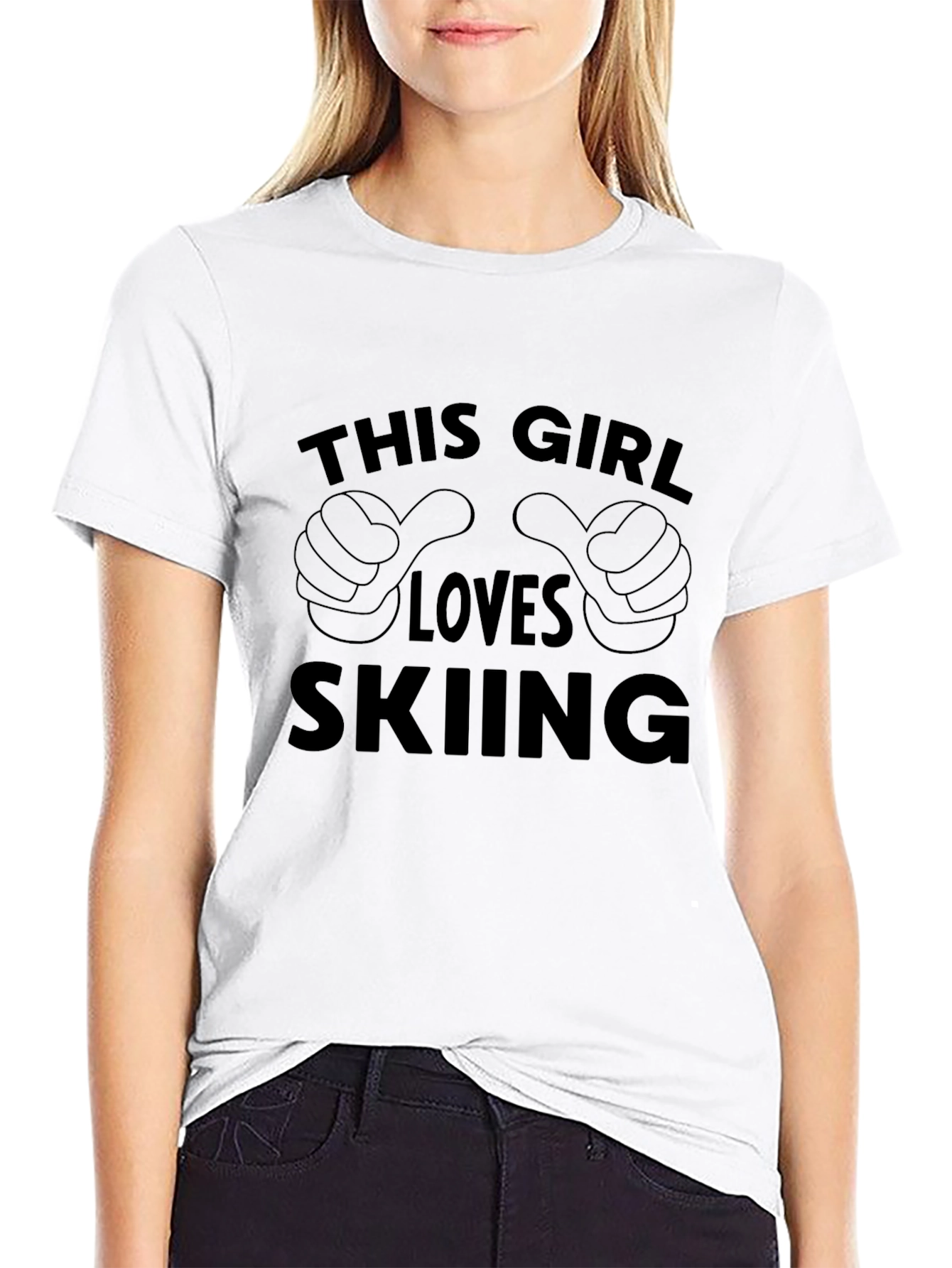 This Girl Loves Skiing Black Graphic T-Shirt