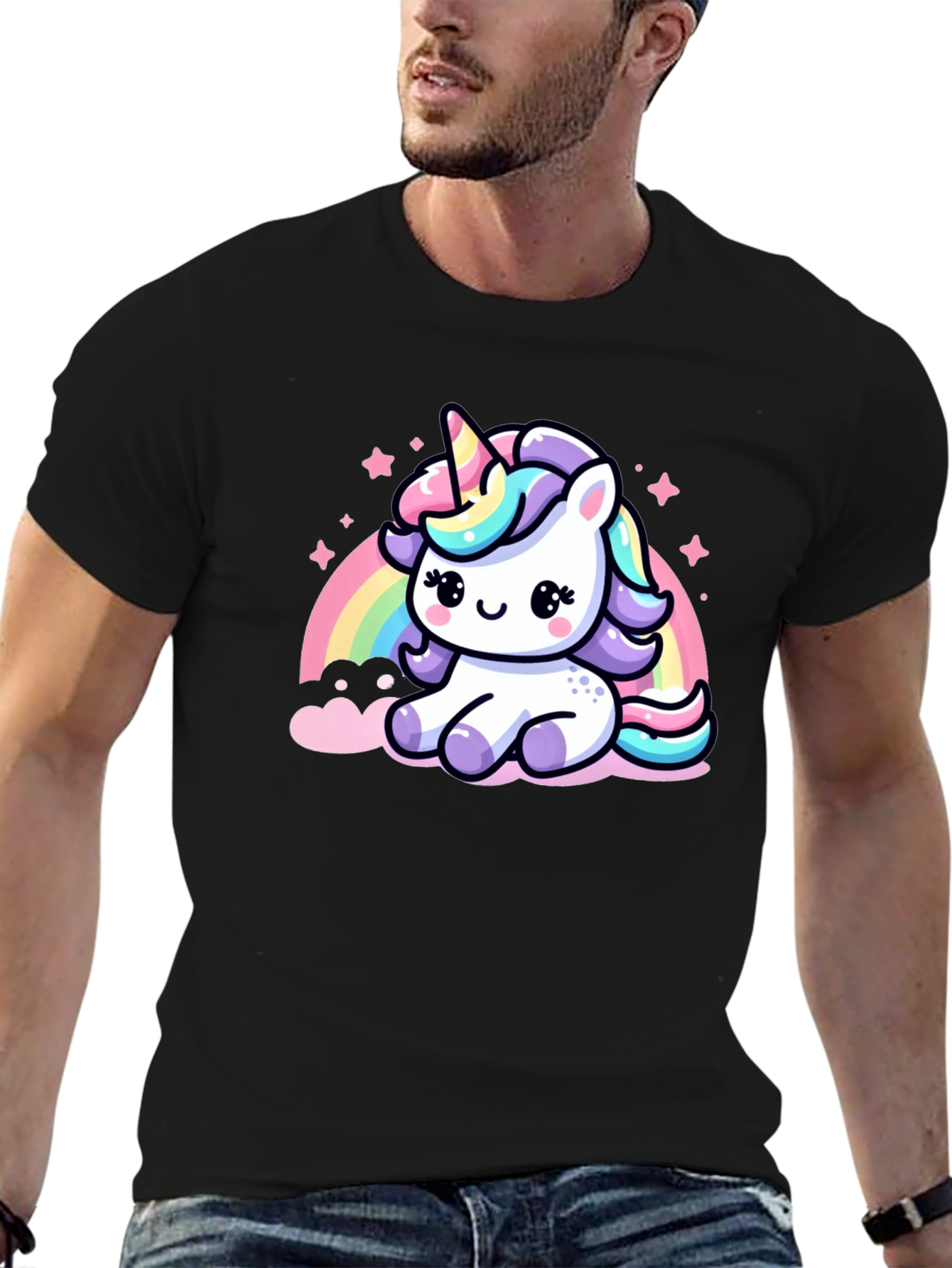 Cute Unicorn Graphic Black T-Shirt