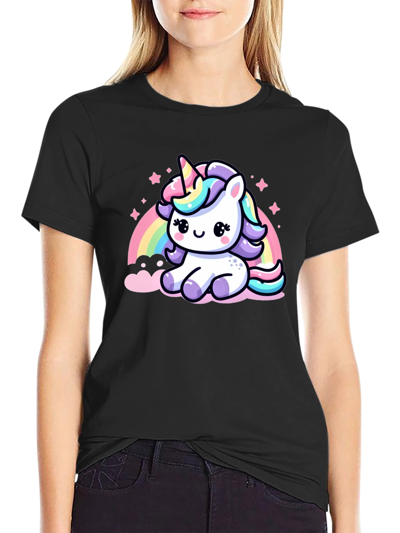 Cute Unicorn Graphic Black T-Shirt