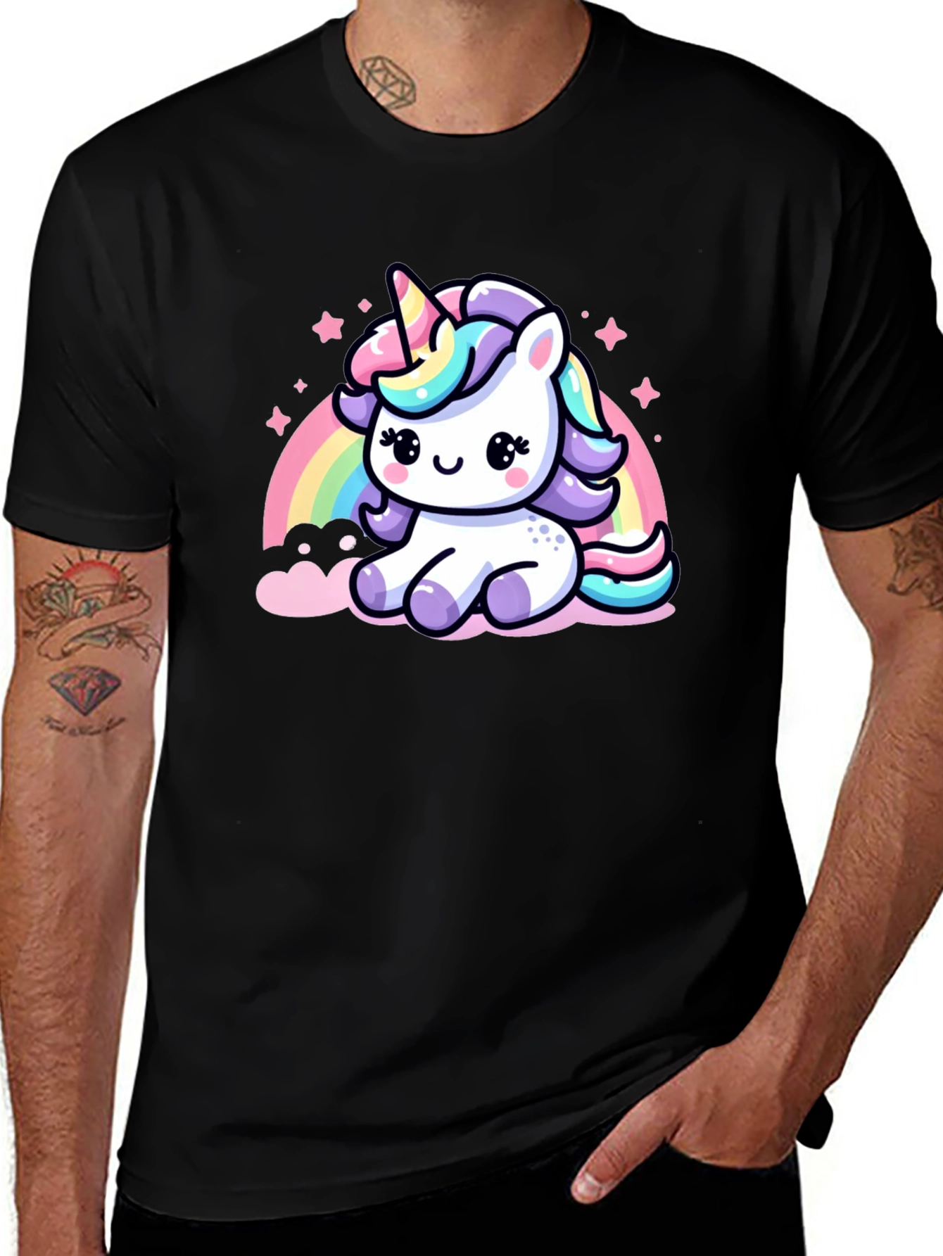 Cute Unicorn Graphic Black T-Shirt