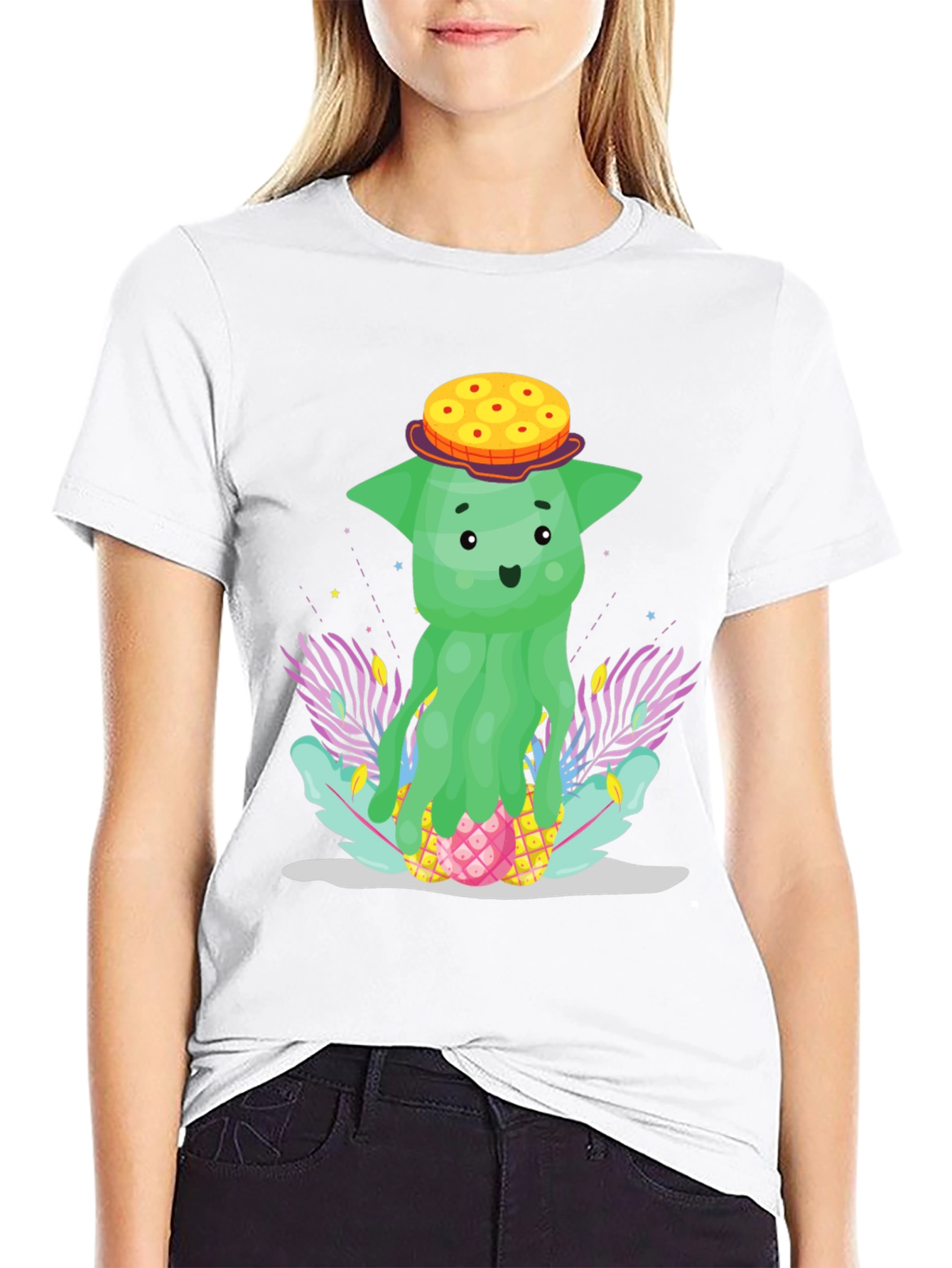Funky Pineapple Head T-Shirt - Tropical Cartoon Tee