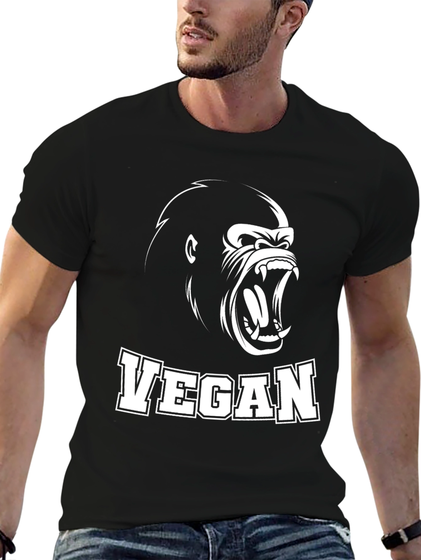 Vegan Gorilla Graphic T-Shirt - Black