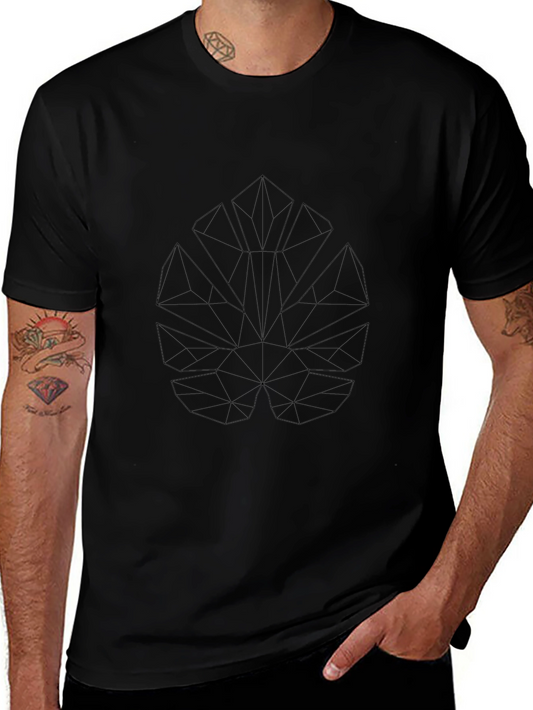 Modern Geometric Leaf Tee - Black
