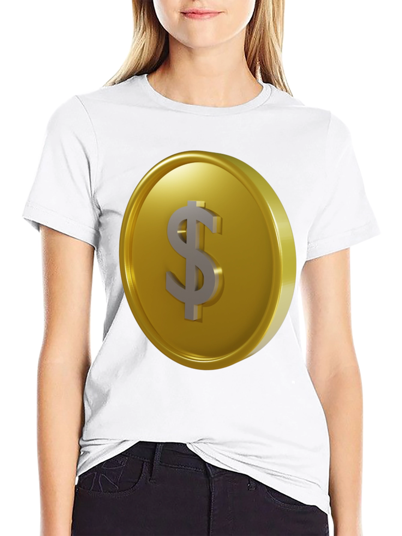 Gold Coin Dollar Sign Black T-Shirt