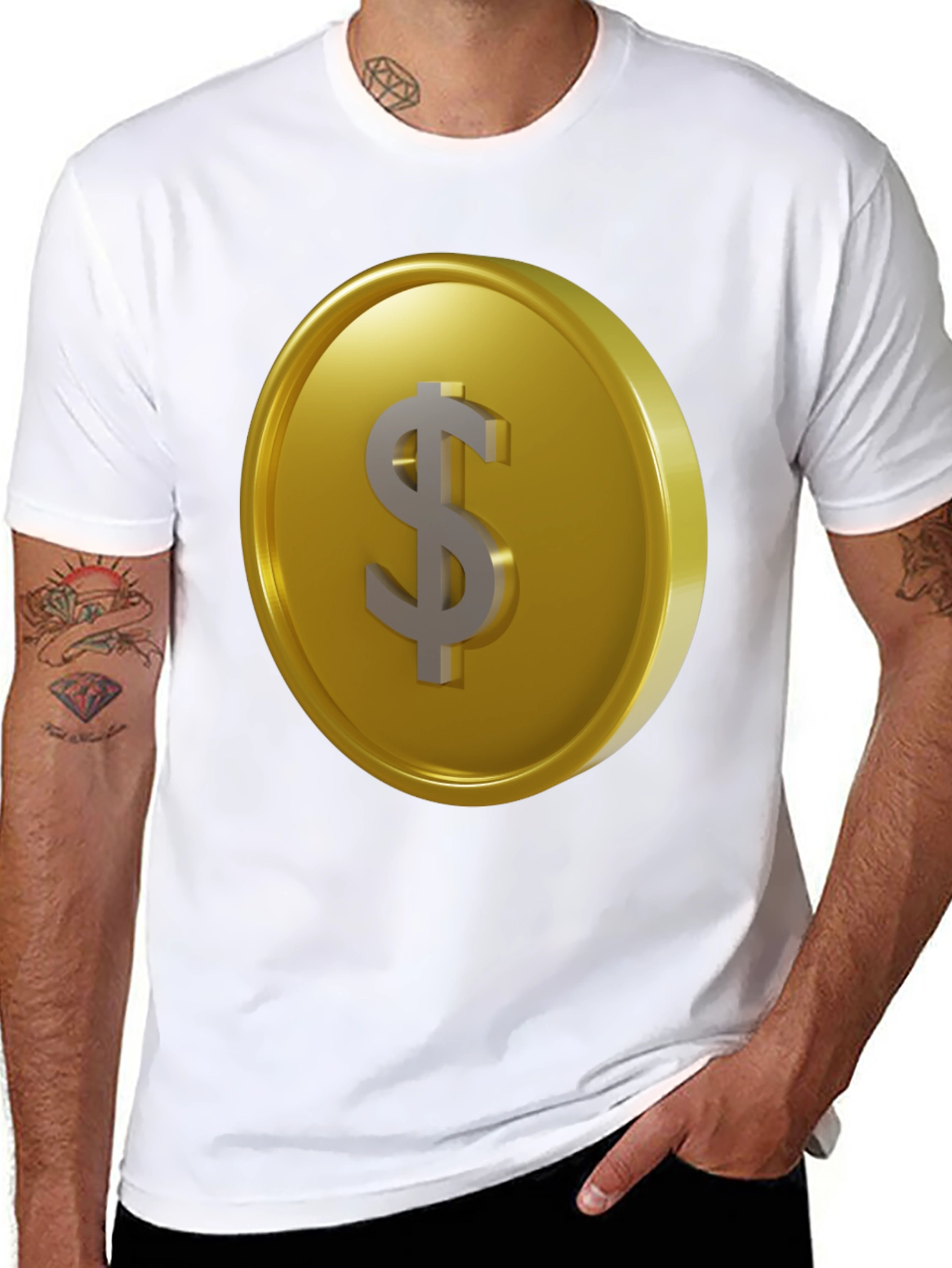 Gold Coin Dollar Sign Black T-Shirt