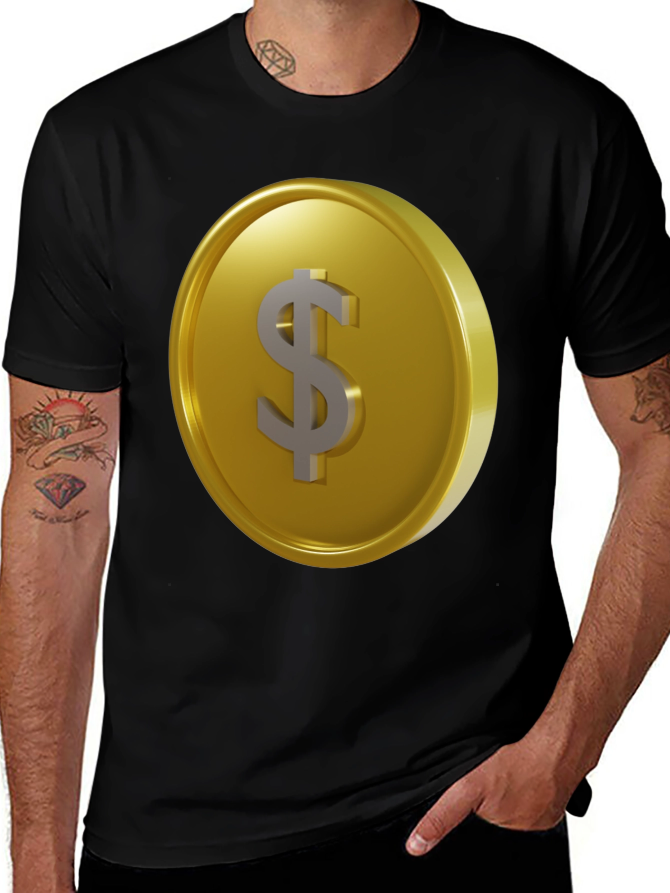 Gold Coin Dollar Sign Black T-Shirt