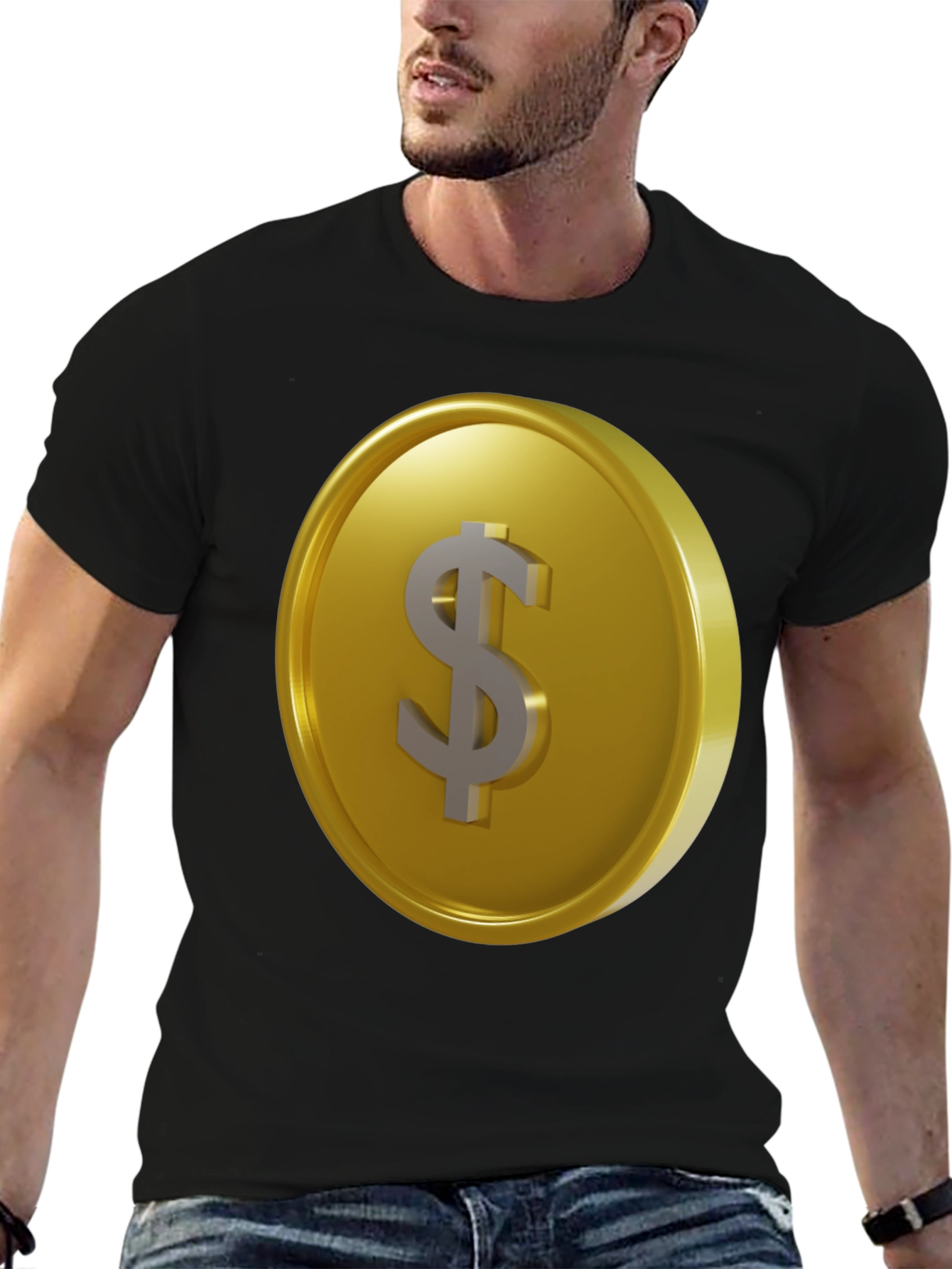 Gold Coin Dollar Sign Black T-Shirt