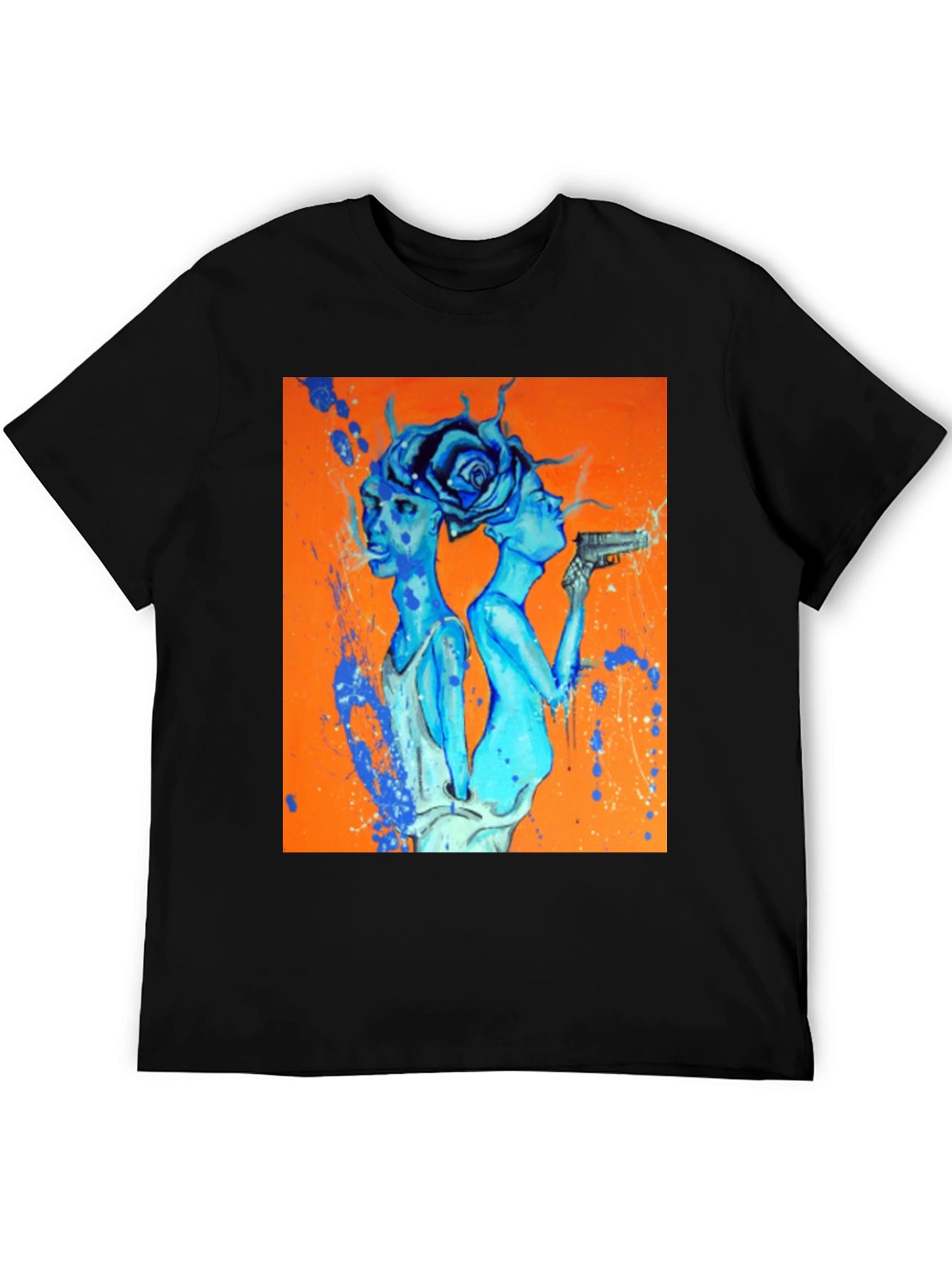 Edgy Blue Art Print Black T-Shirt