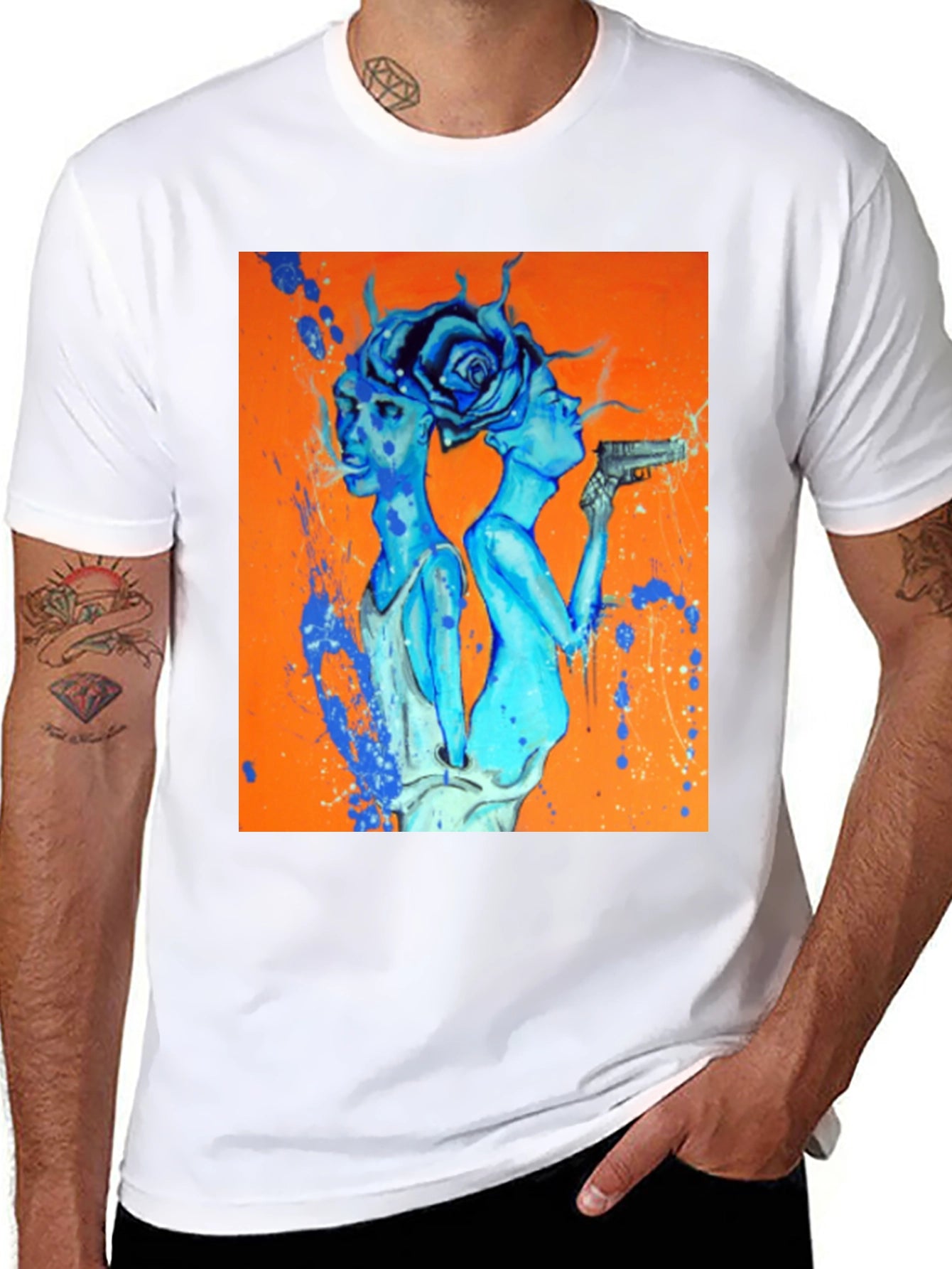 Edgy Blue Art Print Black T-Shirt