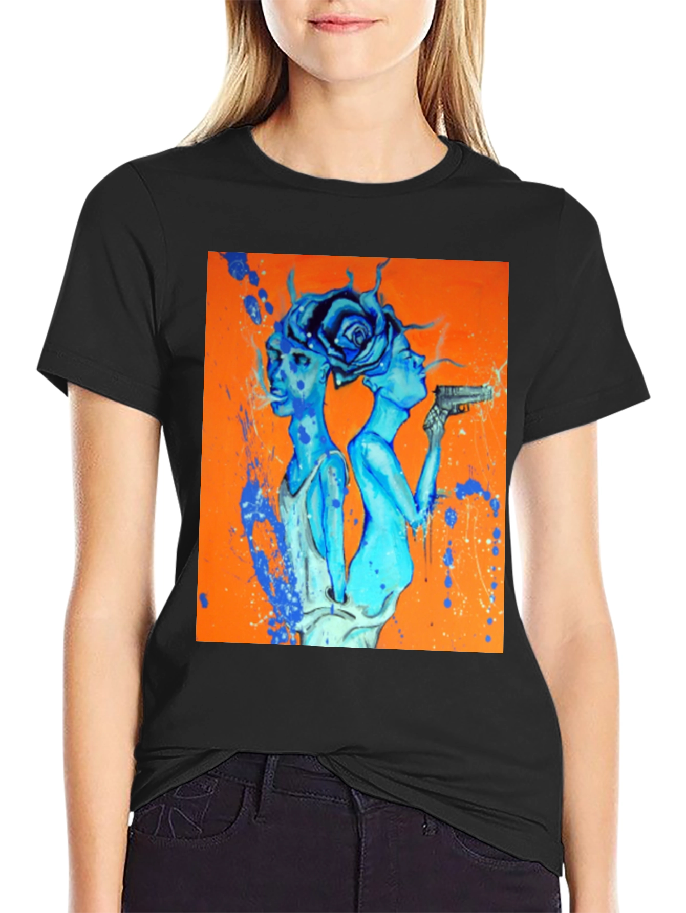 Edgy Blue Art Print Black T-Shirt