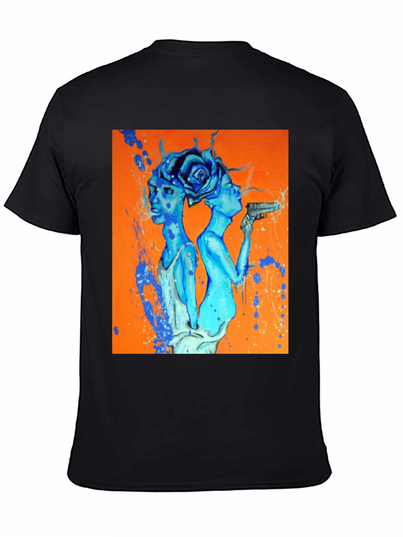 Edgy Blue Art Print Black T-Shirt