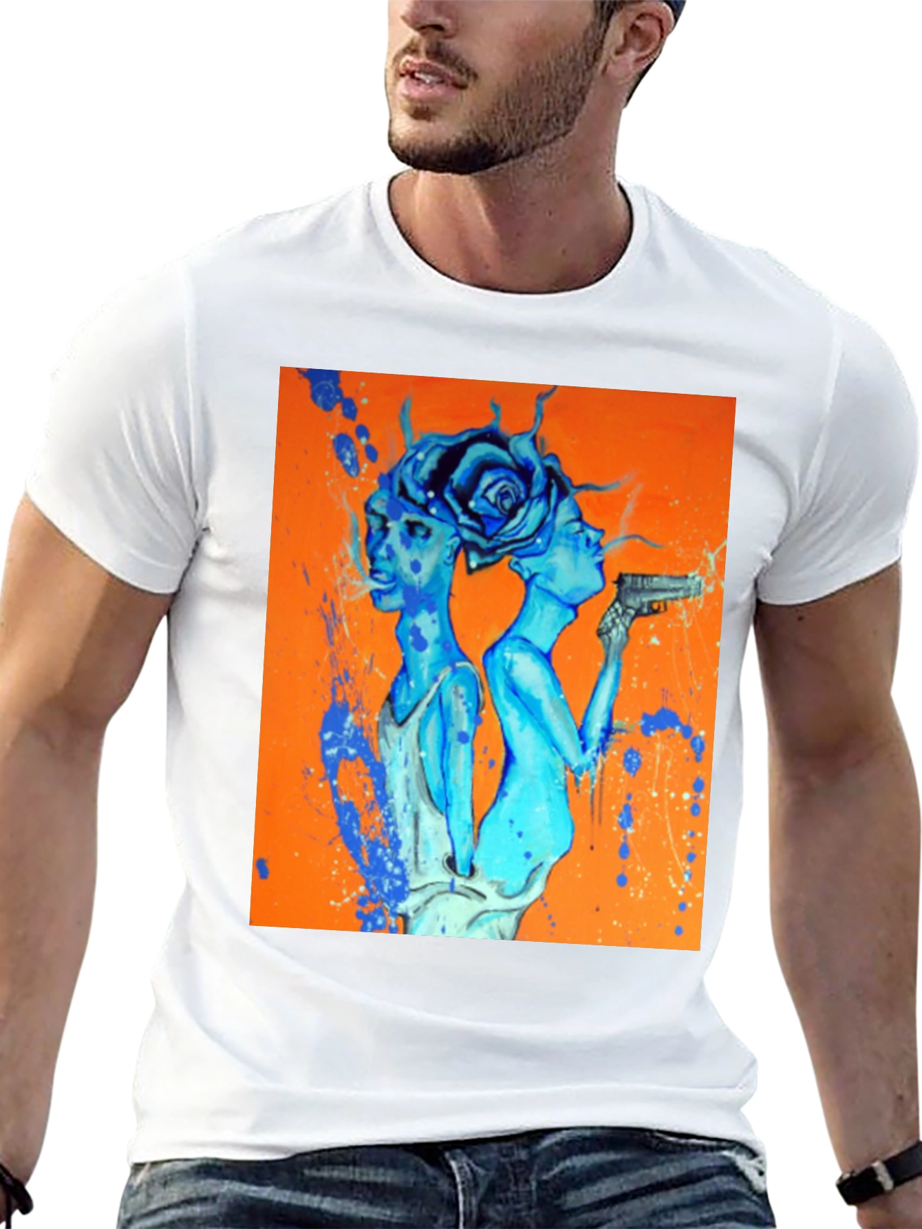 Edgy Blue Art Print Black T-Shirt