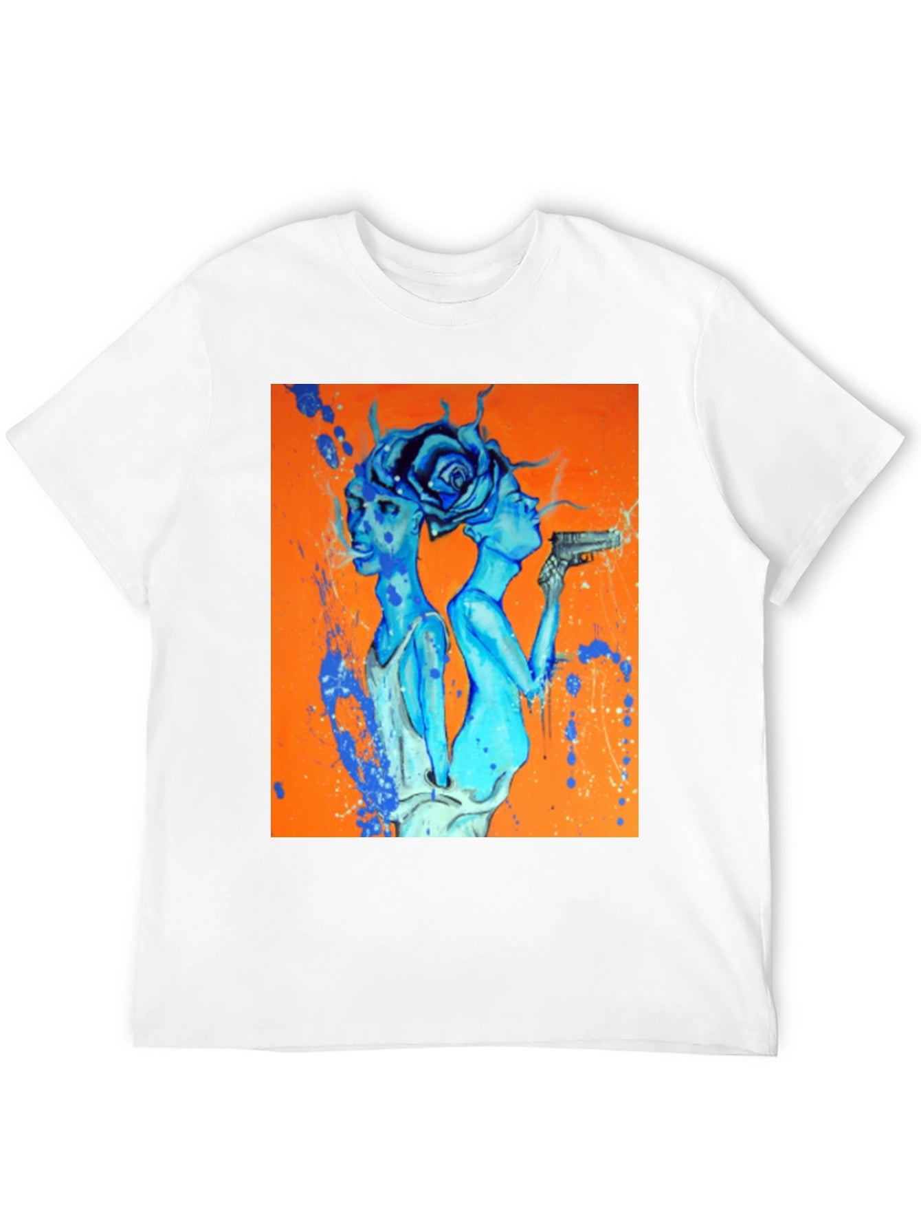 Edgy Blue Art Print Black T-Shirt