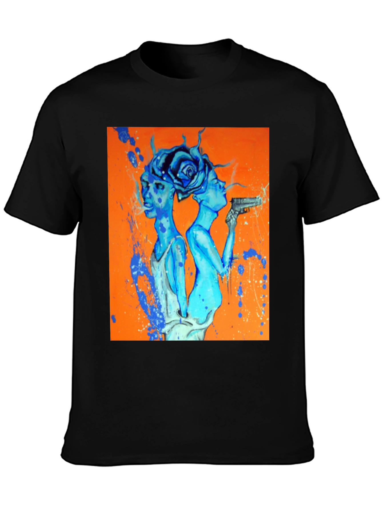 Edgy Blue Art Print Black T-Shirt