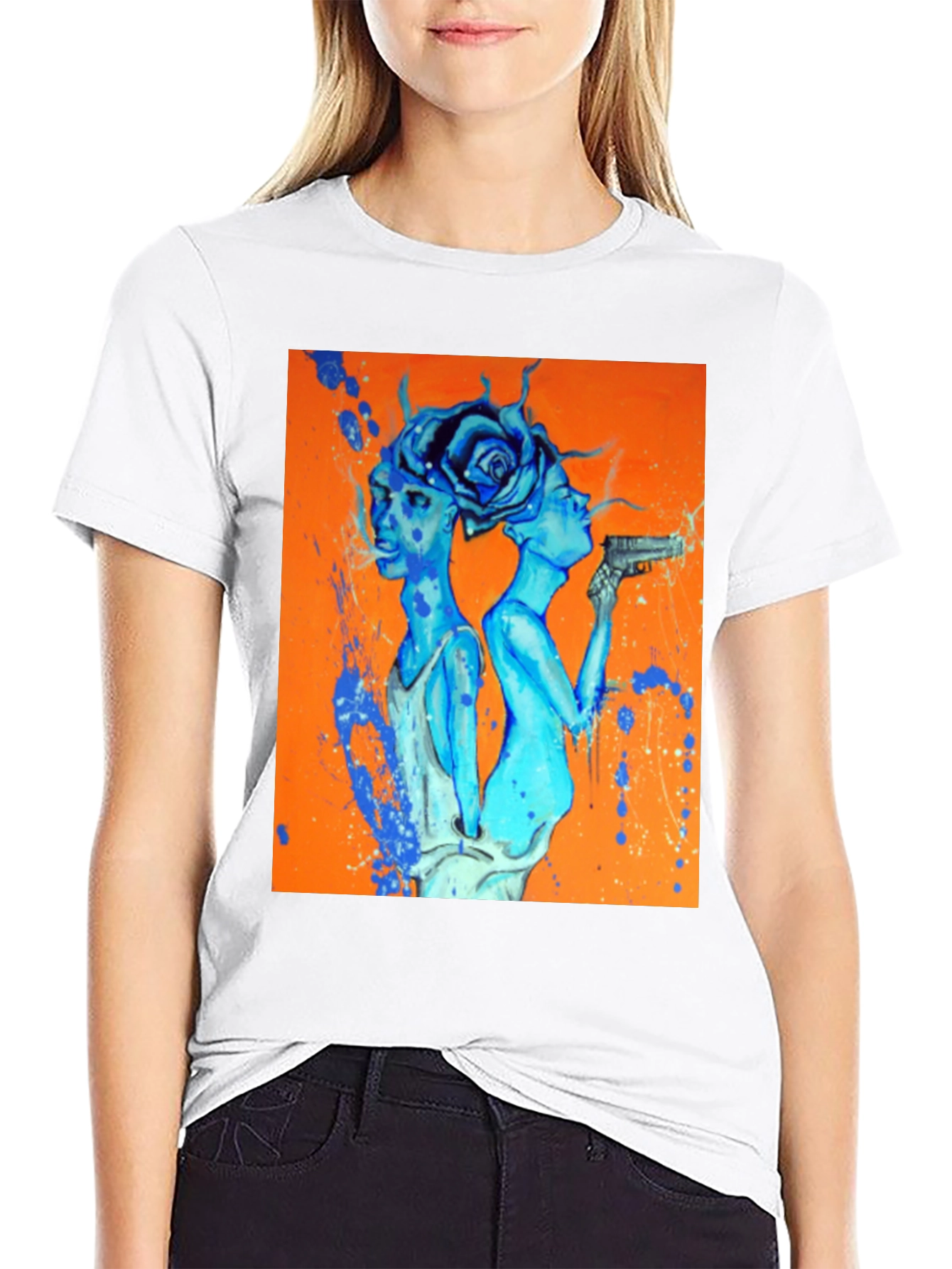 Edgy Blue Art Print Black T-Shirt