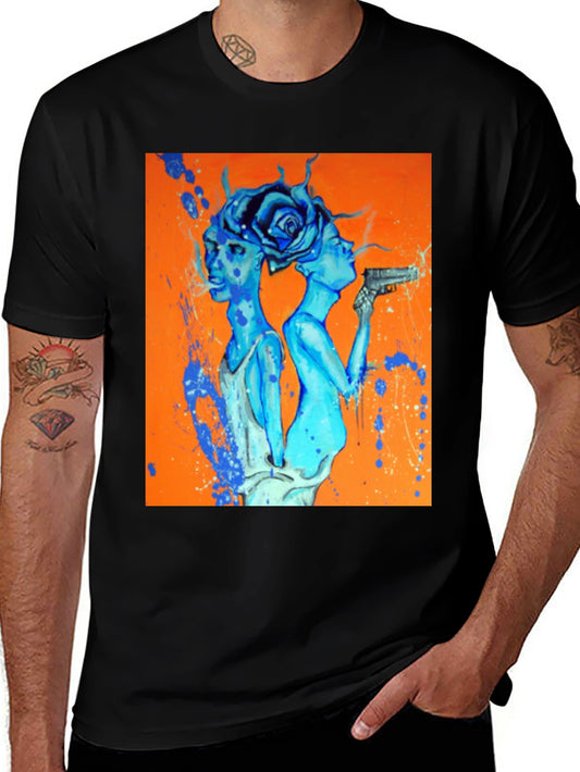 Edgy Blue Art Print Black T-Shirt