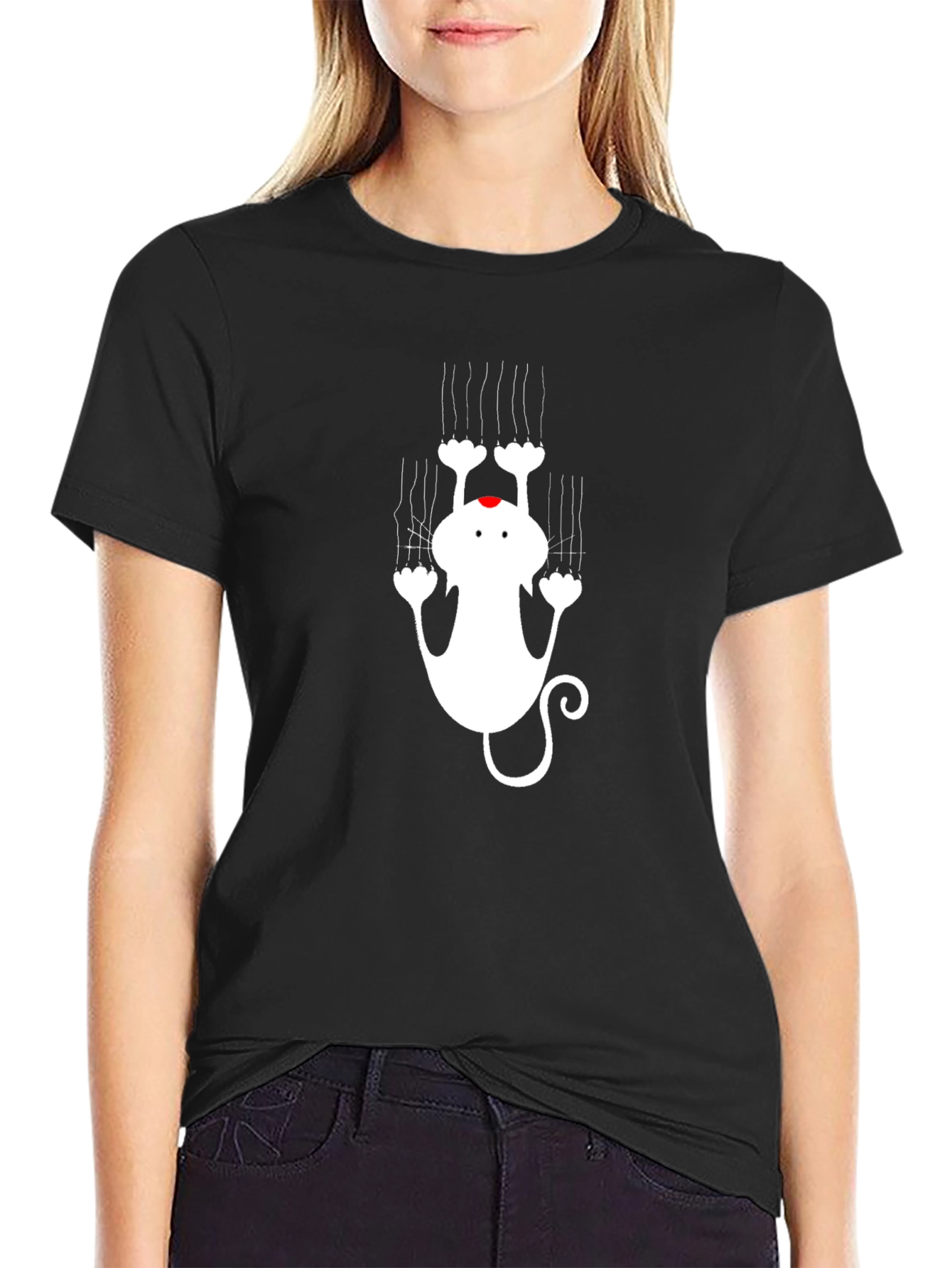 Black T-Shirt with Cat Graphic