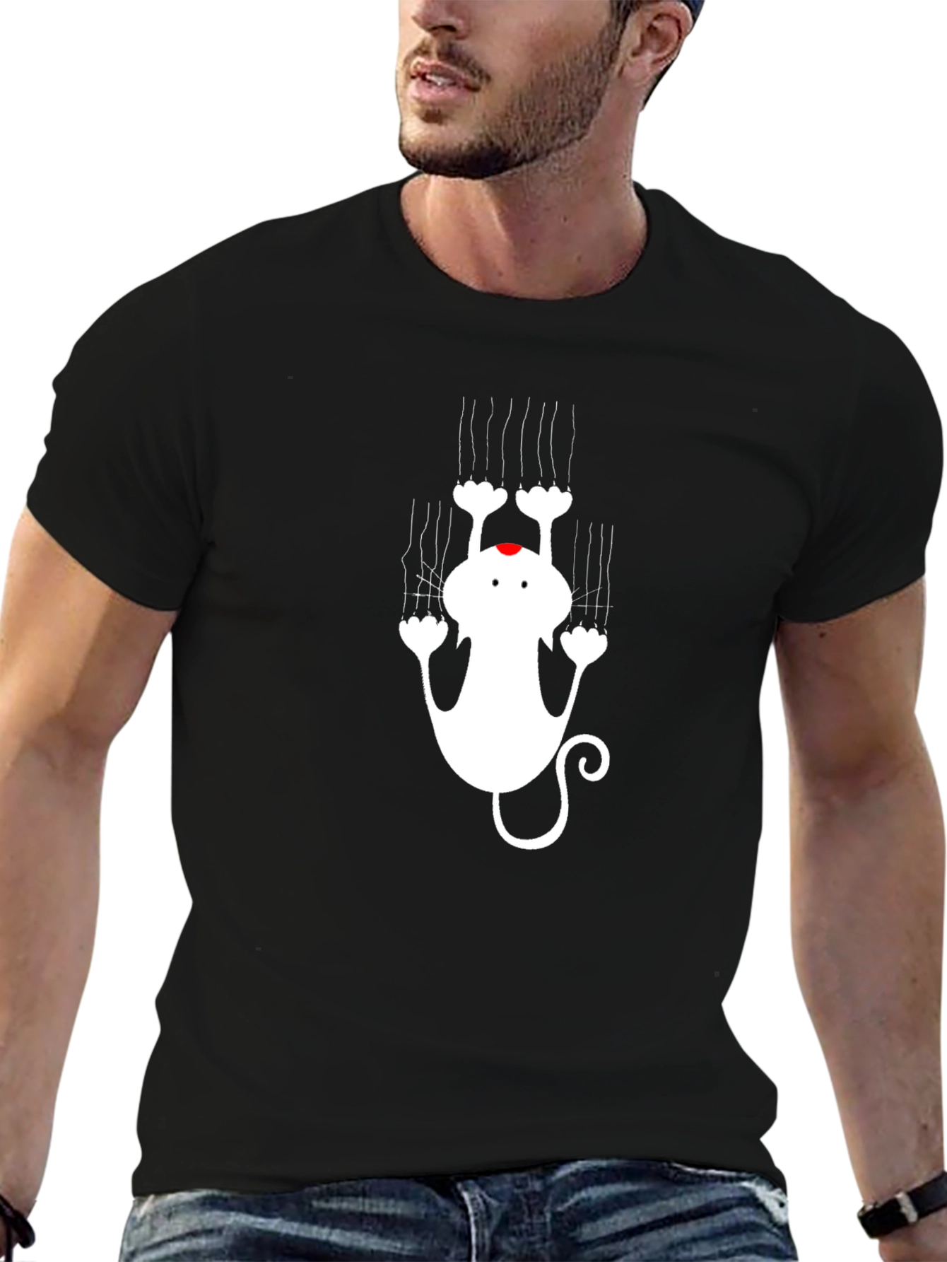 Black T-Shirt with Cat Graphic