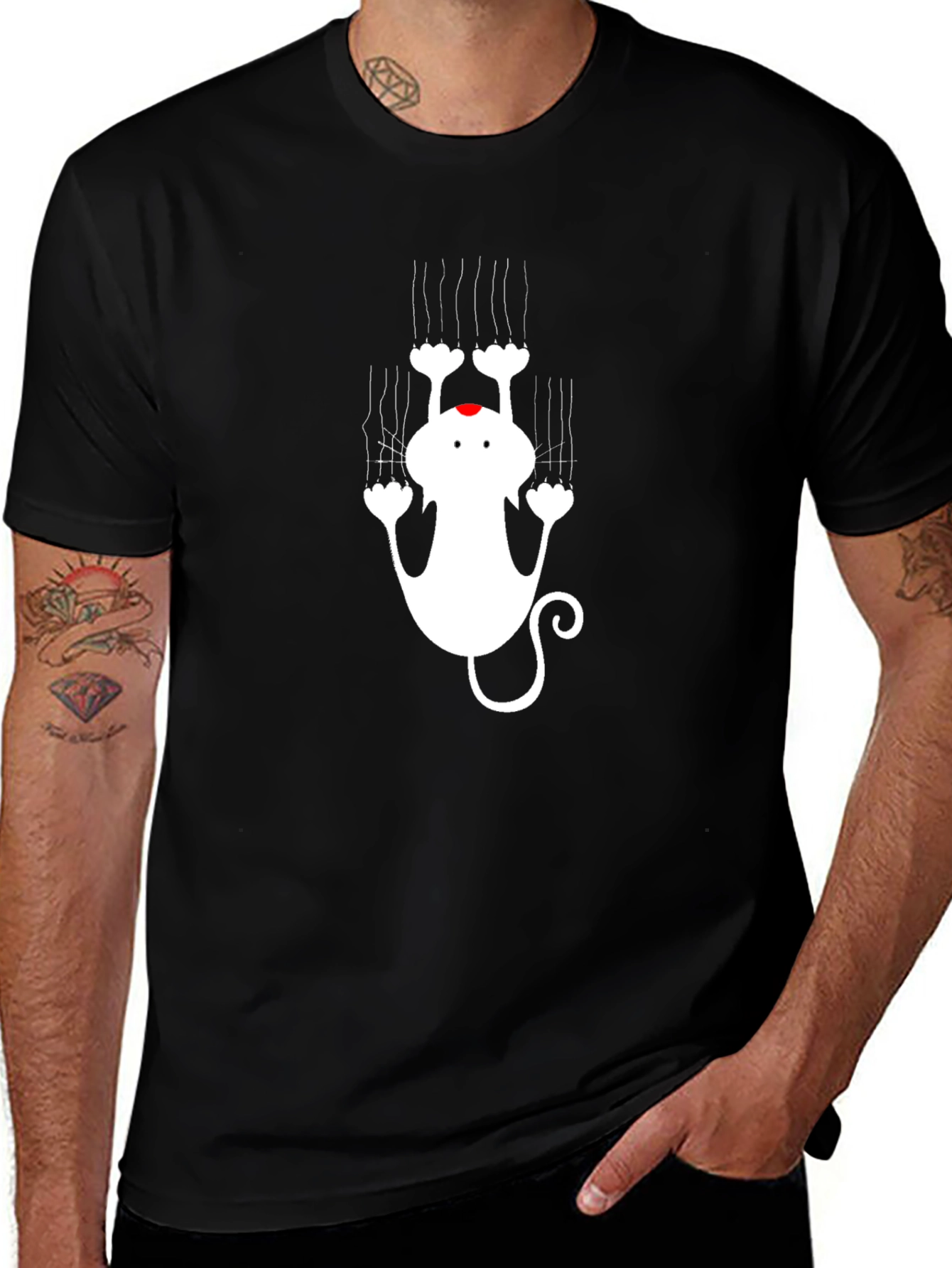 Black T-Shirt with Cat Graphic