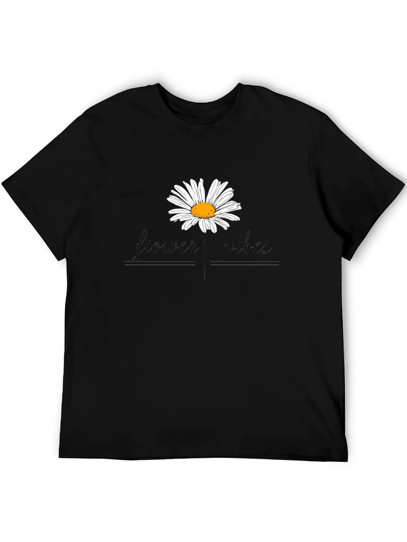 Flower Vibes Graphic Tee - Black Cotton Blend Shirt