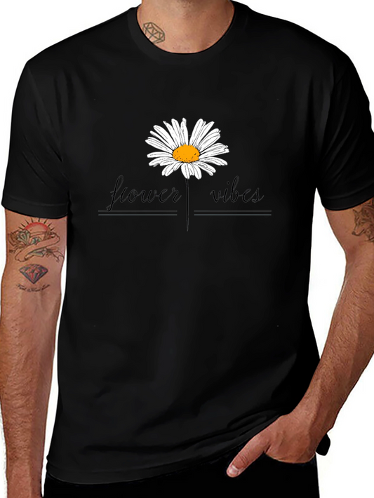 Flower Vibes Graphic Tee - Black Cotton Blend Shirt