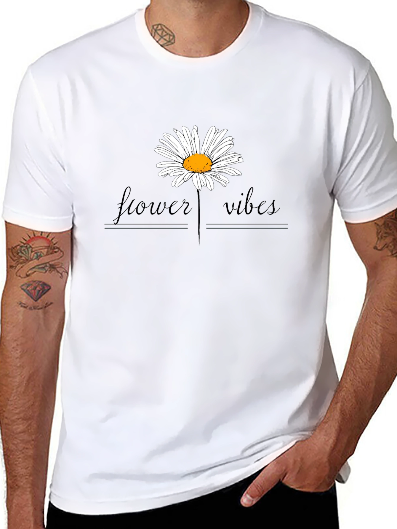 Flower Vibes Graphic Tee - Black Cotton Blend Shirt