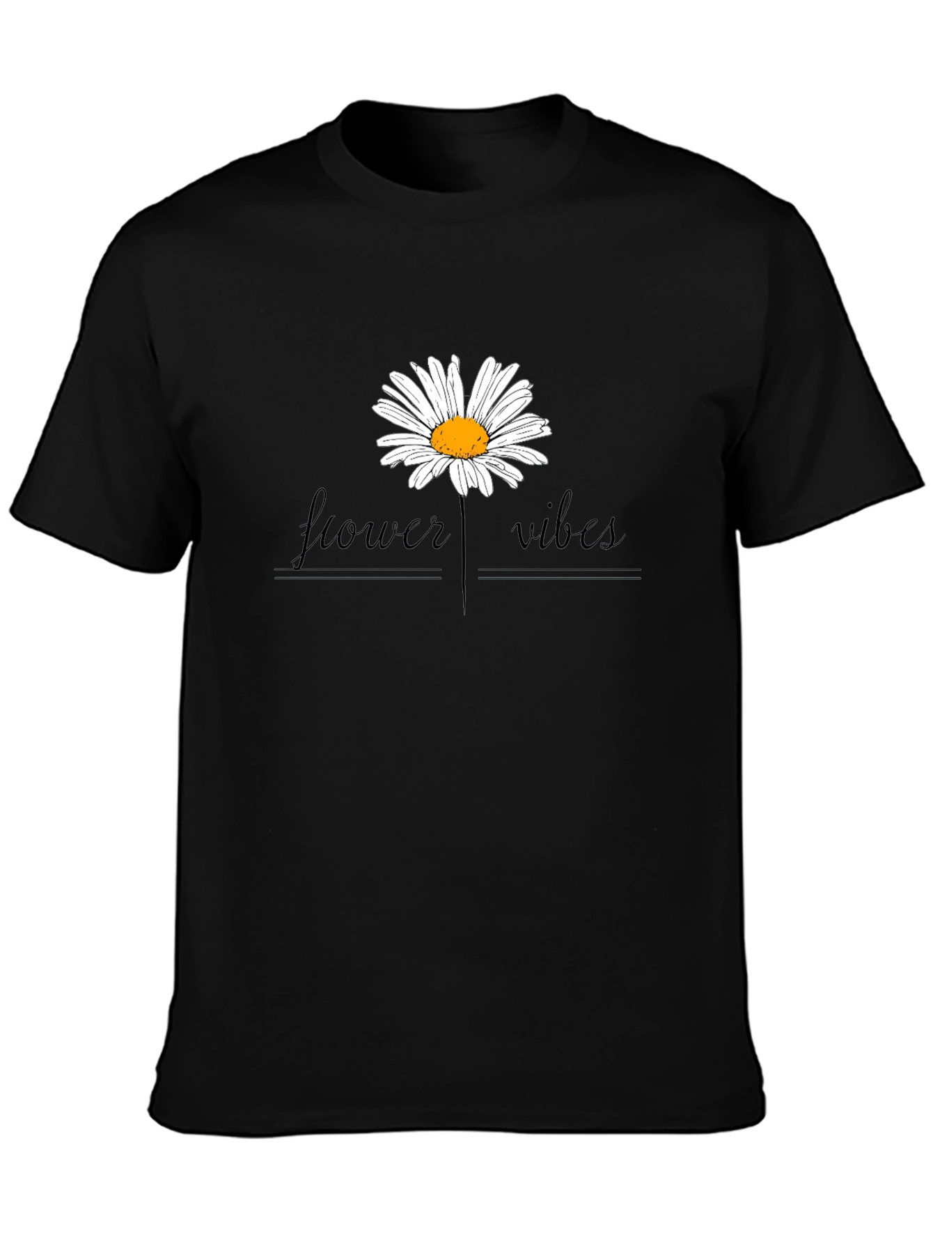 Flower Vibes Graphic Tee - Black Cotton Blend Shirt