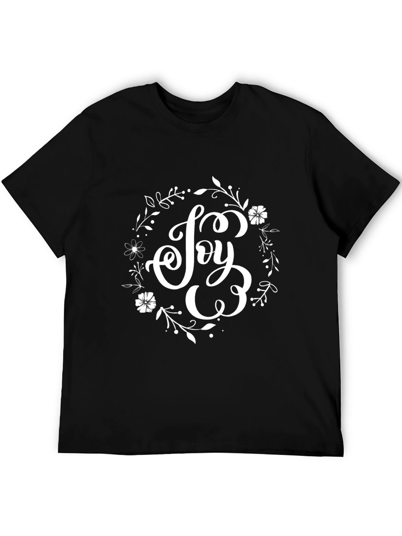 Joy Floral Wreath Black T-Shirt