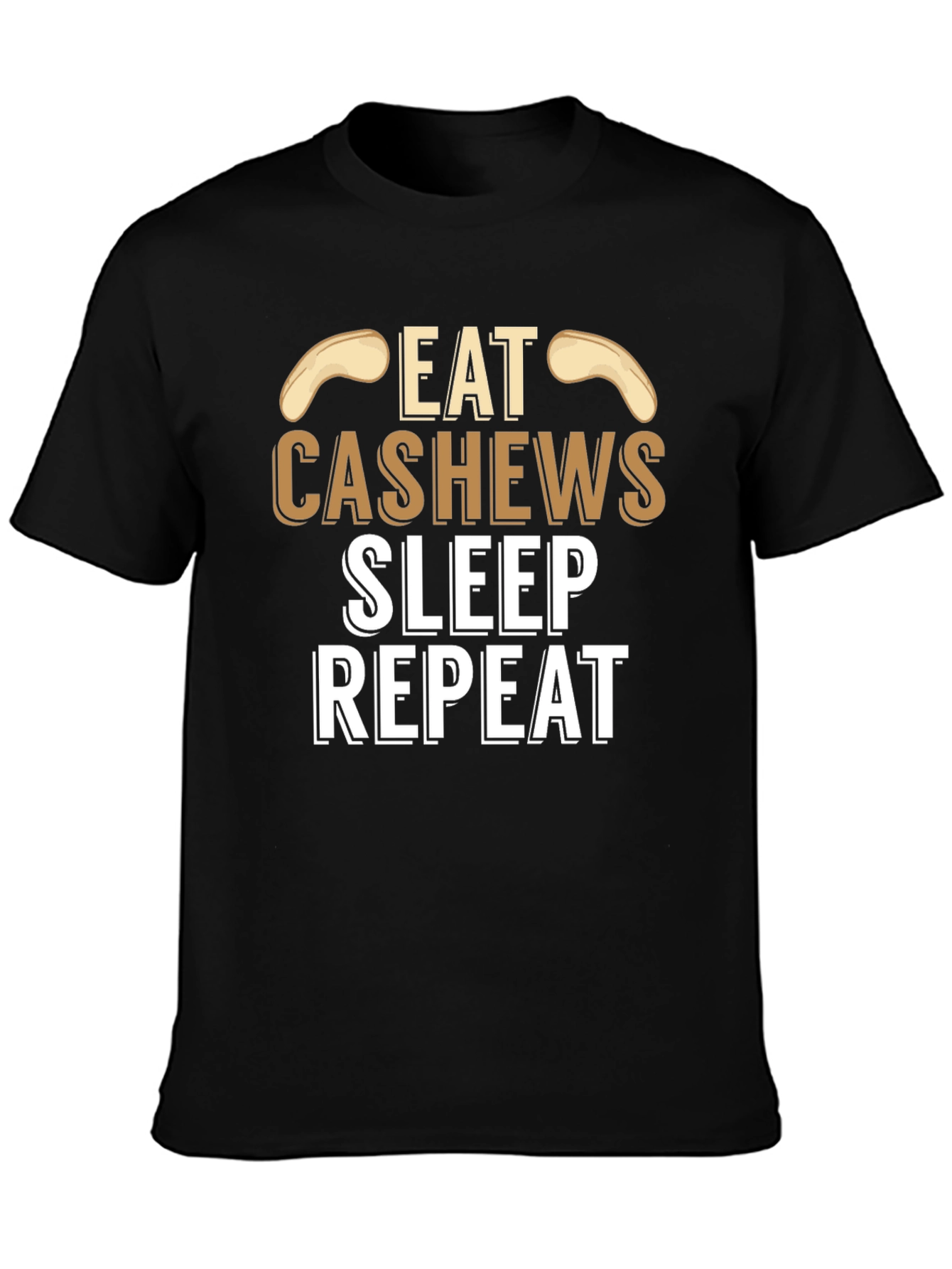 Eat Cashews Sleep Repeat Black Graphic T-Shirt