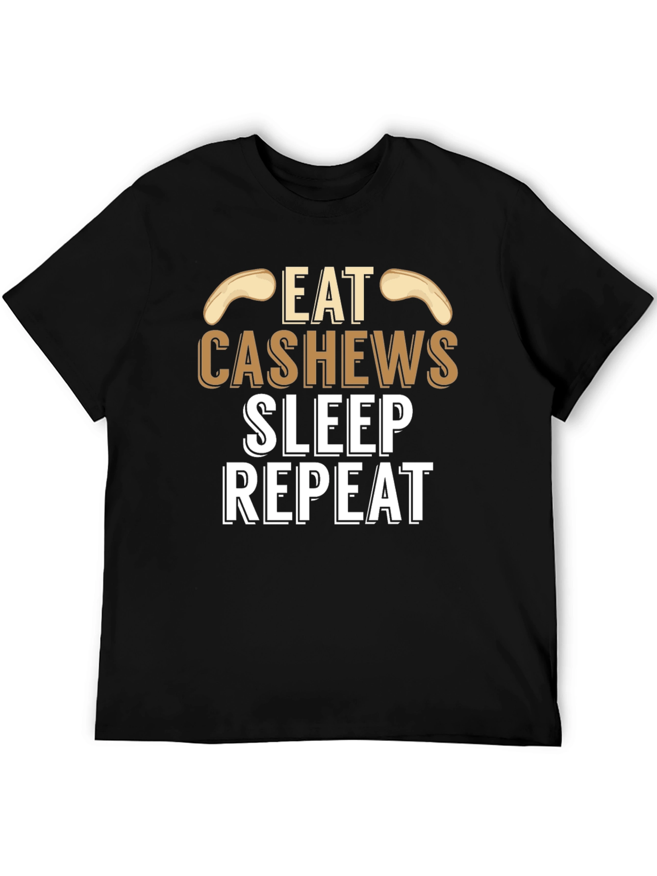 Eat Cashews Sleep Repeat Black Graphic T-Shirt