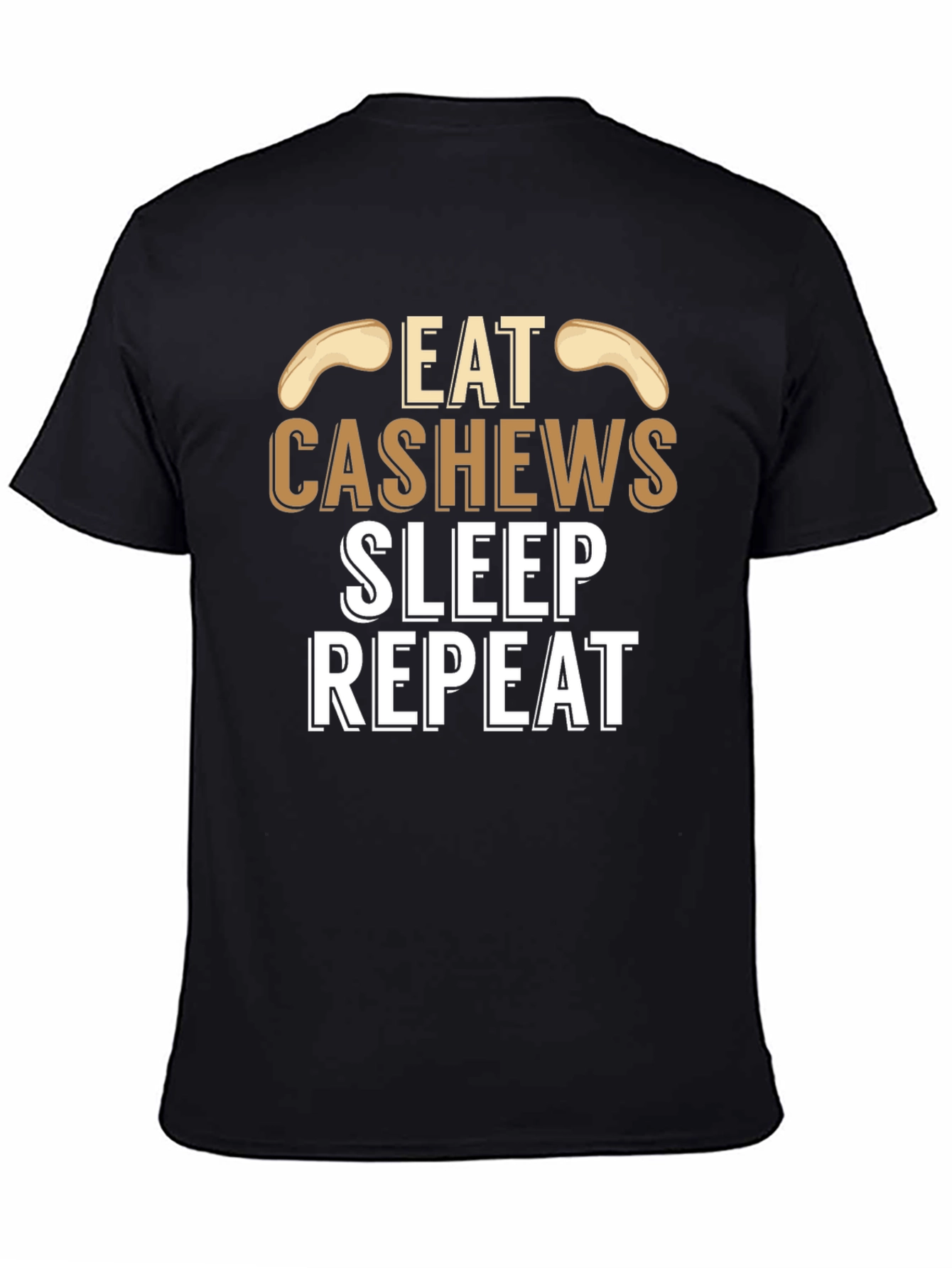 Eat Cashews Sleep Repeat Black Graphic T-Shirt