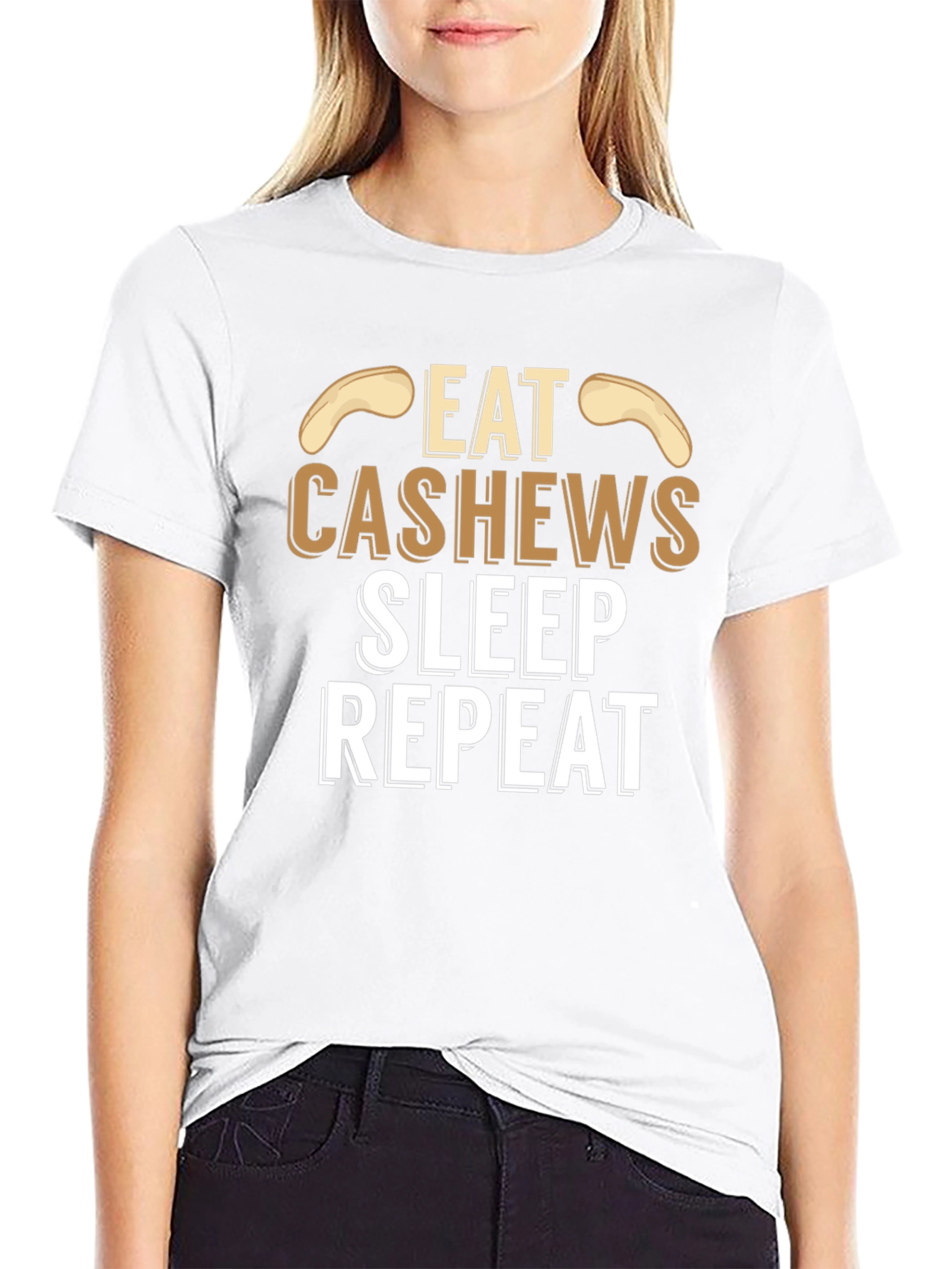 Eat Cashews Sleep Repeat Black Graphic T-Shirt