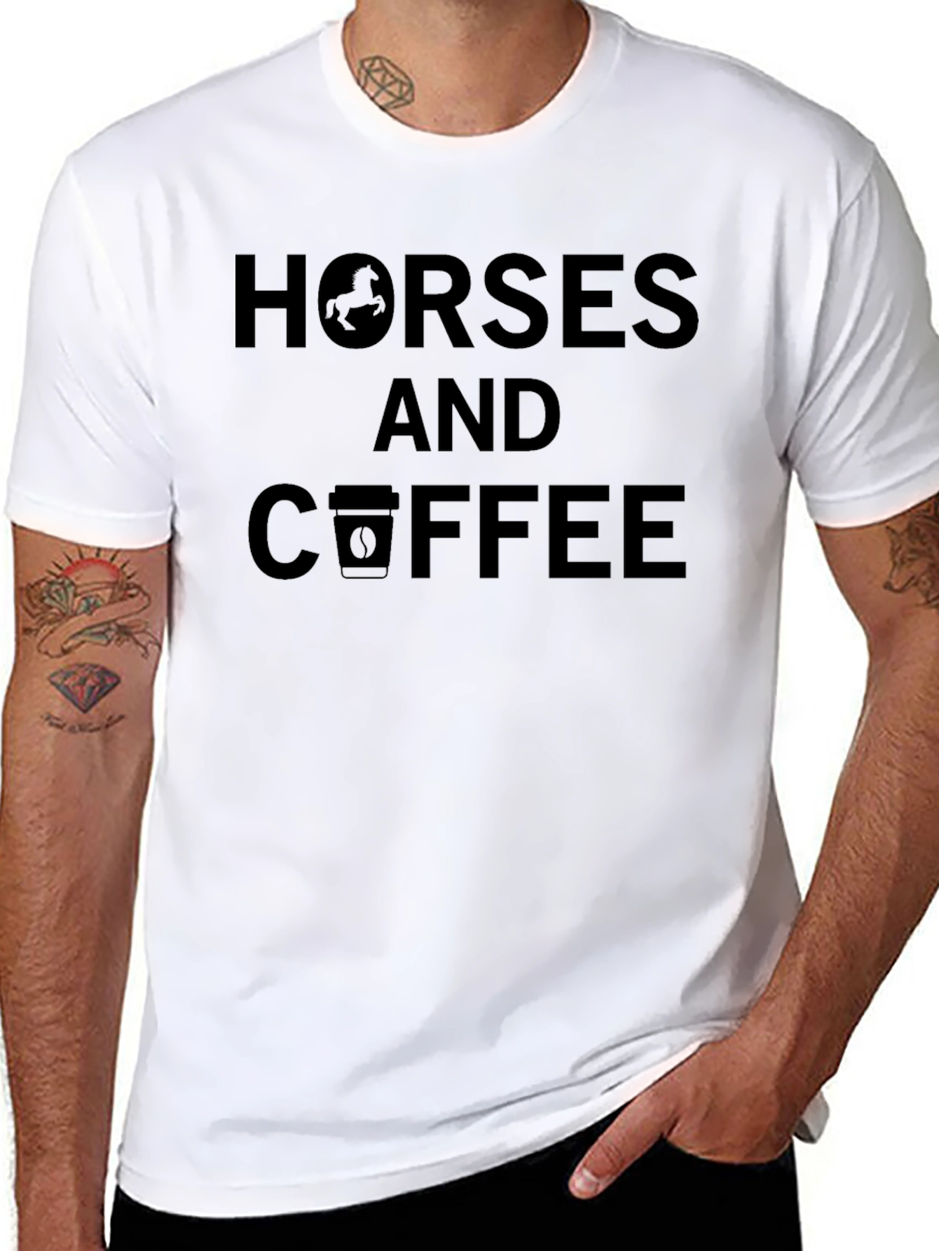 Horses and Coffee Graphic Tee - Black