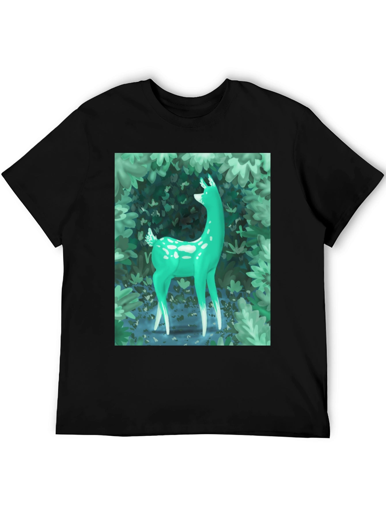 Enchanted Forest Deer Graphic Tee - Black
